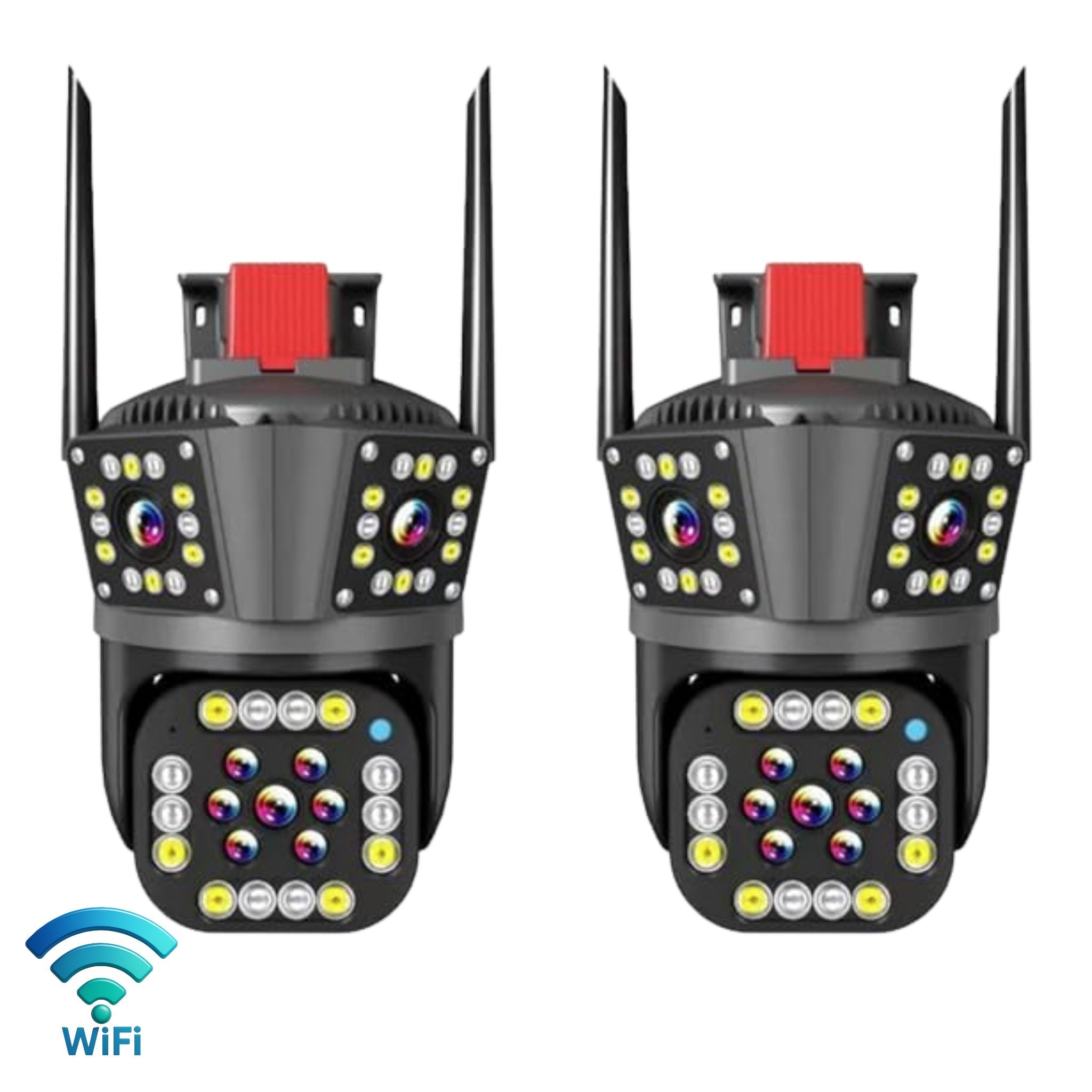 Set 2x Camera Supraveghere Tripla, WiFi, 6K 12MP, Zoom Digital 8X, AI Detectie Miscare, Vedere Nocturna Color, Rotatie 355°/90°, Alarma Miscare, Rezistenta IP66