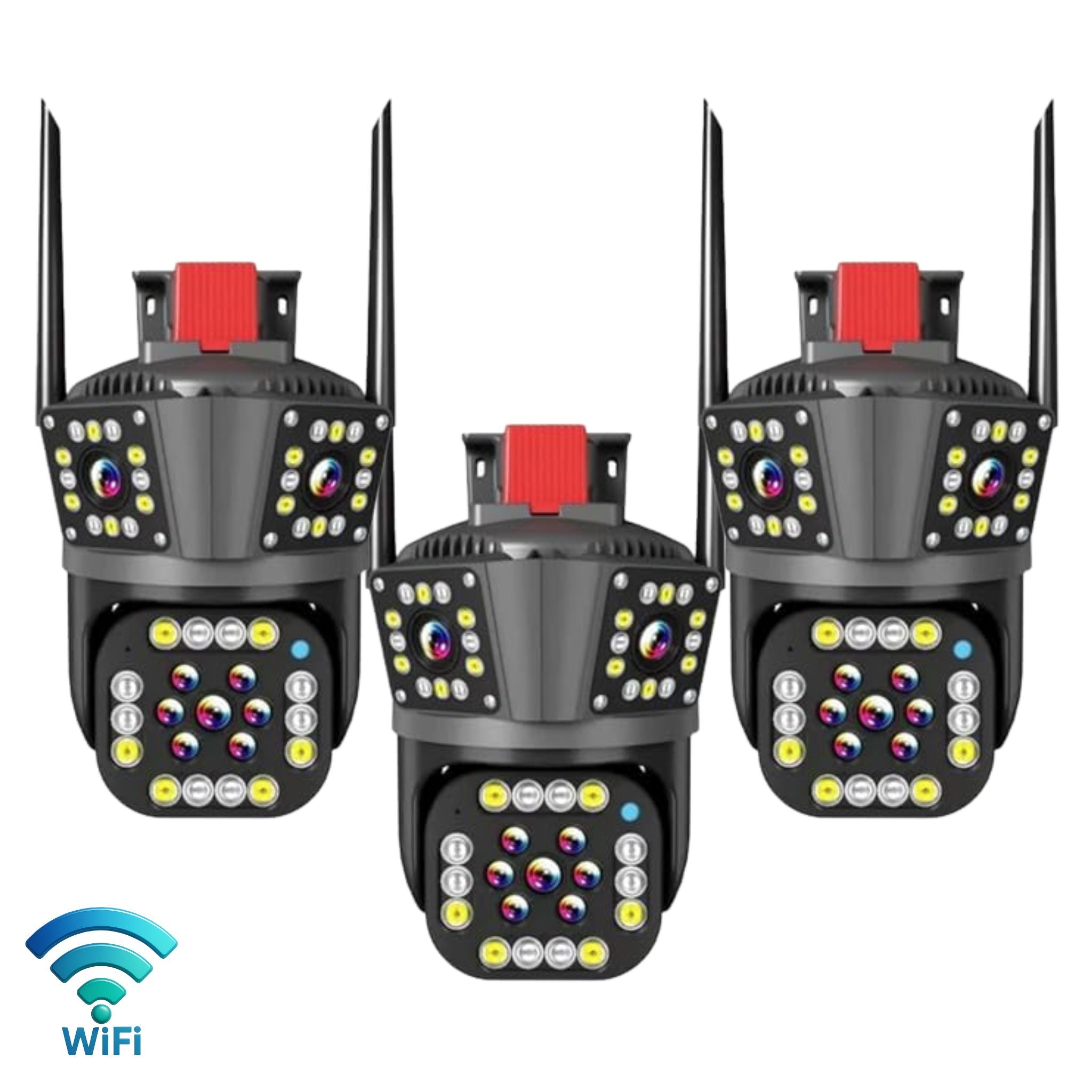 Set 3x Camera Supraveghere Tripla, WiFi, 6K 12MP, Zoom Digital 8X, AI Detectie Miscare, Vedere Nocturna Color, Rotatie 355°/90°, Alarma Miscare, Rezistenta IP66