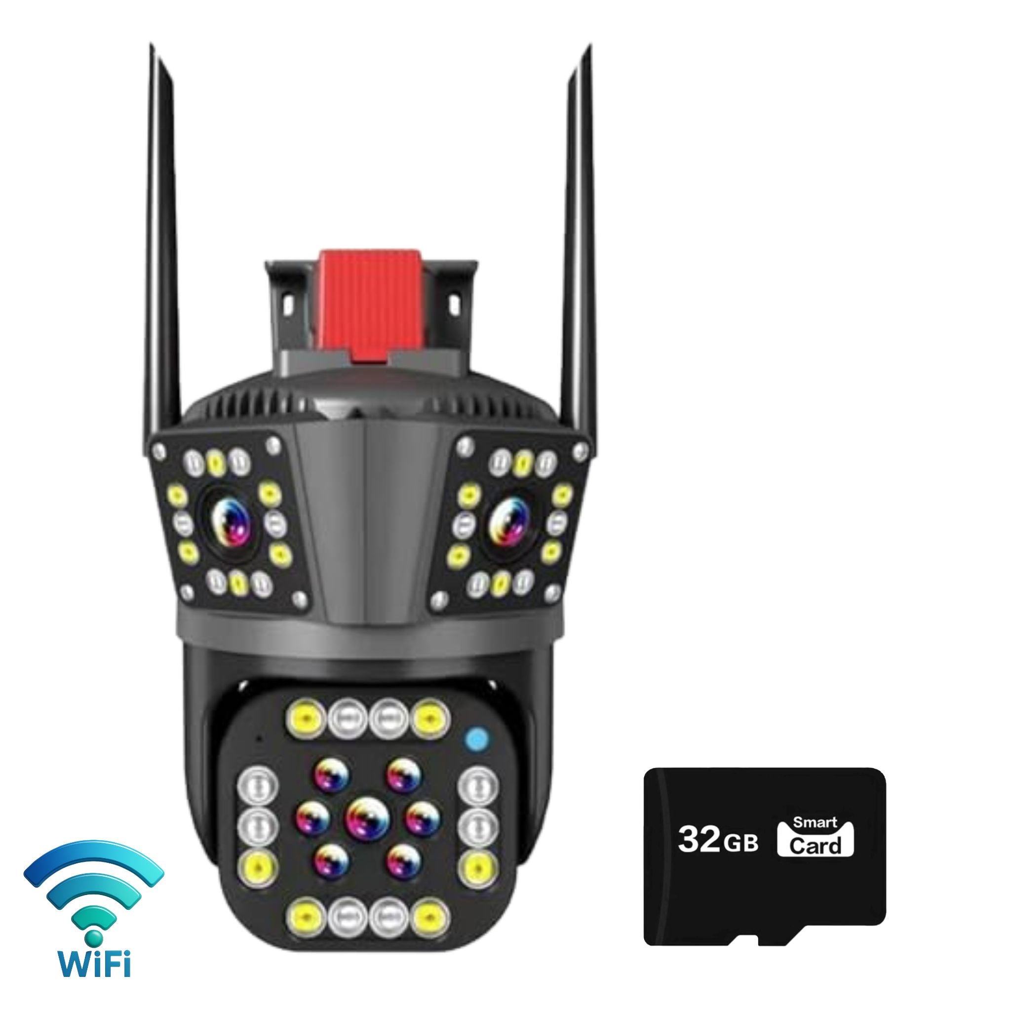 Camera Supraveghere Tripla, WiFi, 6K 12MP, Zoom Digital 8X, AI Detectie Miscare, Vedere Nocturna Color, Rotatie 355°/90°, Alarma Miscare, Rezistenta IP66 Plus Card Memorie 32GB