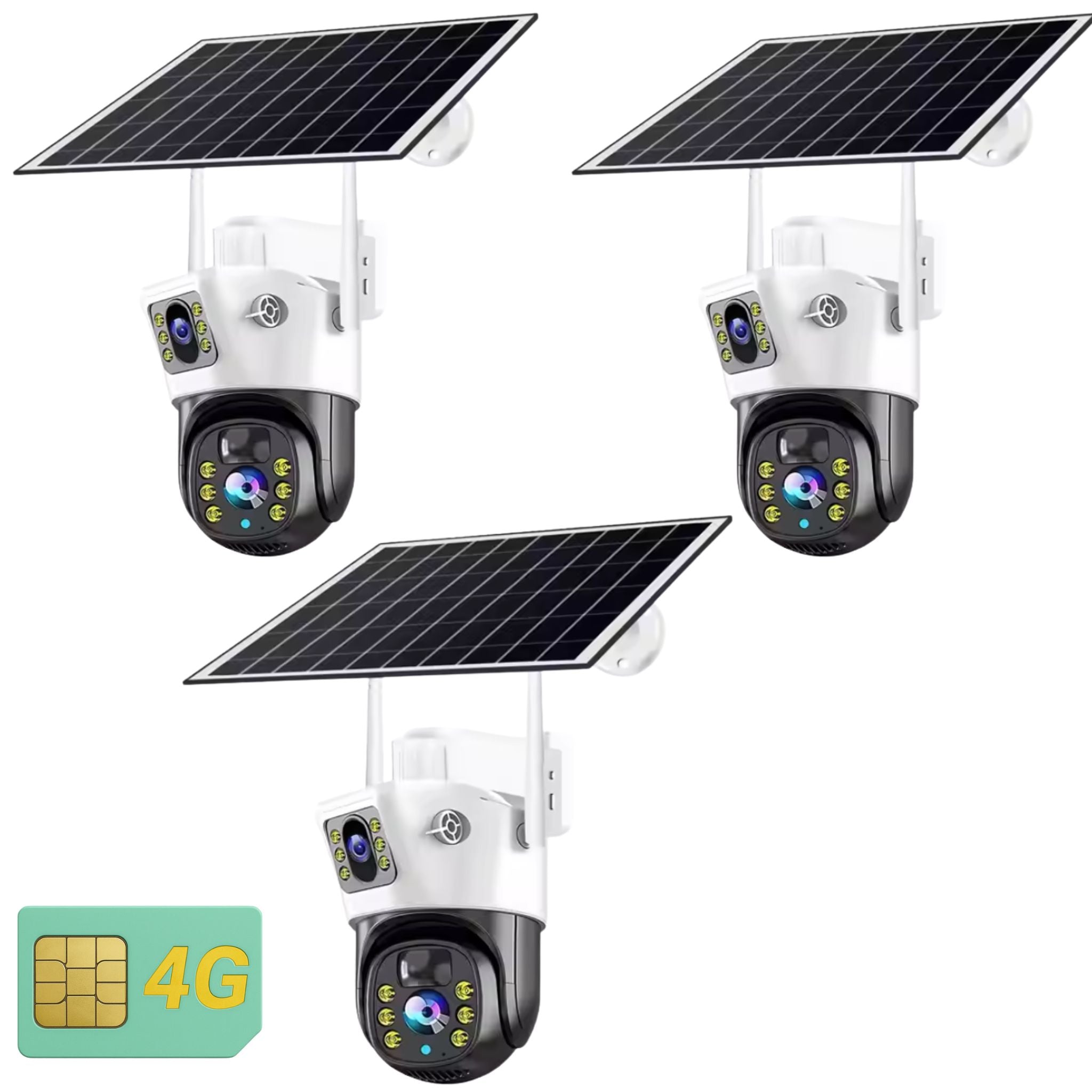 Set 3x Camera de Supraveghere Duala 4G, Panou Solar 7,5W, Rezolutie Ultra HD 6MP 4K, Detectie Umana, Vedere Panoramica si Nocturna