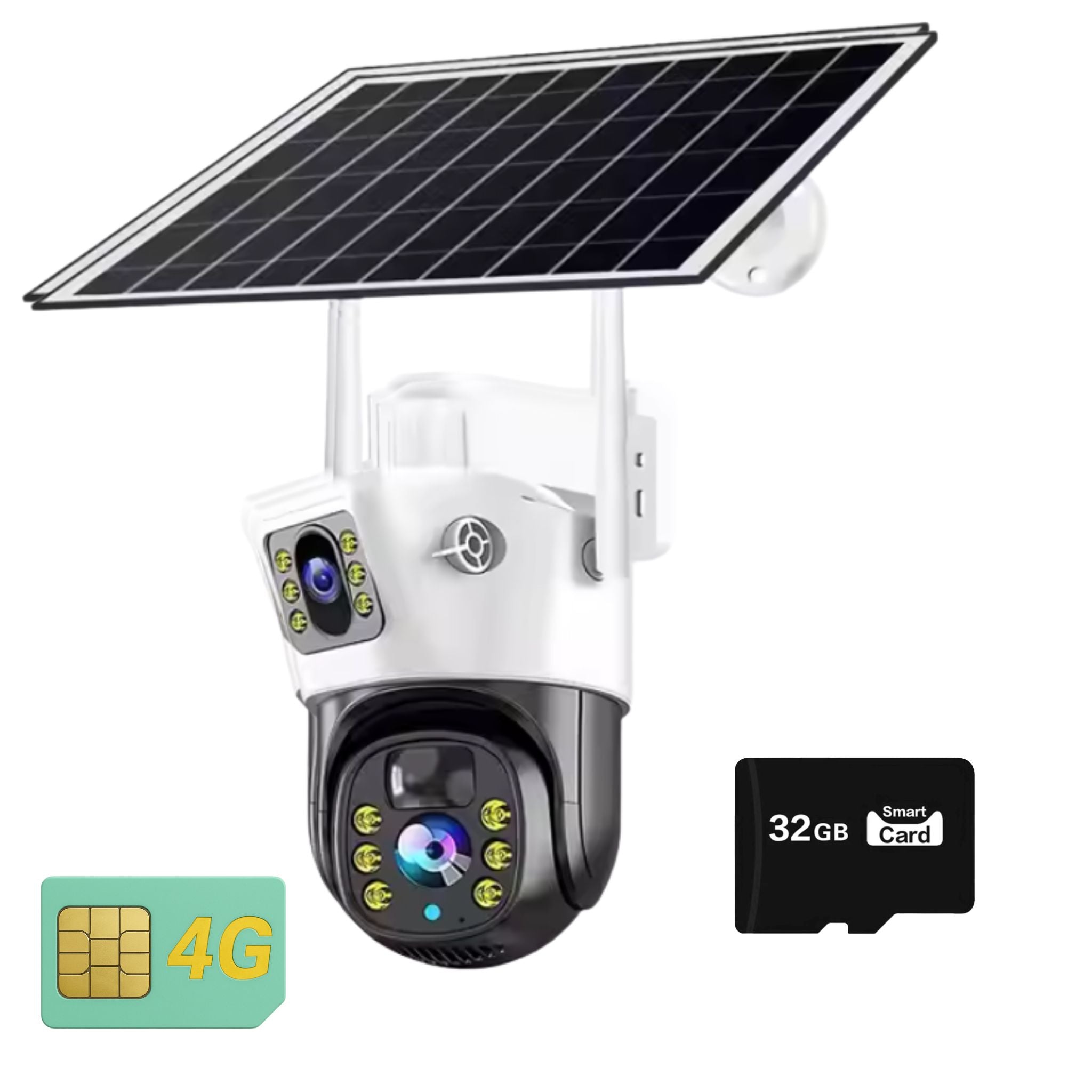 Camera de Supraveghere Duala 4G, Panou Solar 7,5W, Rezolutie Ultra HD 6MP 4K, Detectie Umana, Vedere Panoramica si Nocturna Plus Card de Memorie 32GB