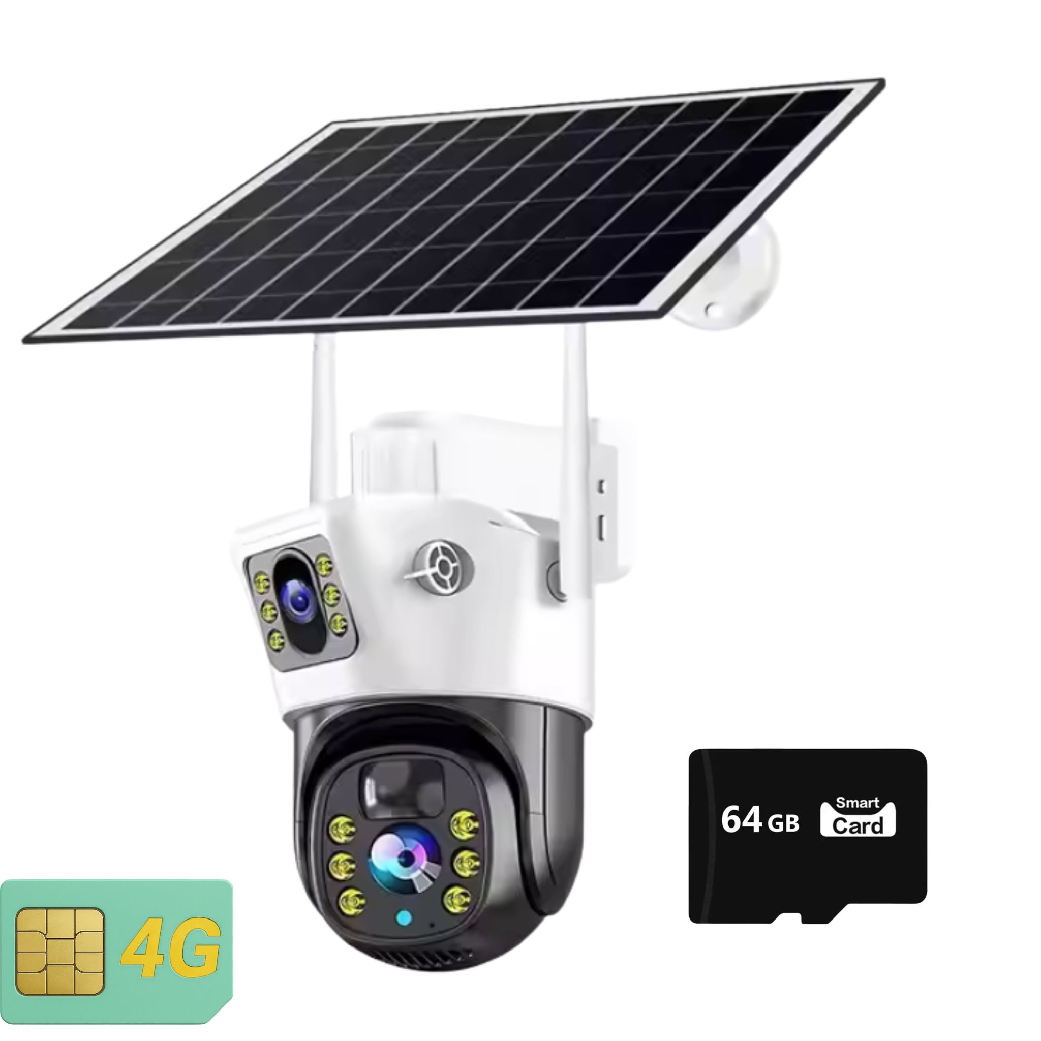 Camera de Supraveghere Duala 4G, Panou Solar 7,5W, Rezolutie Ultra HD 6MP 4K, Detectie Umana, Vedere Panoramica si Nocturna Plus Card de Memorie 64GB