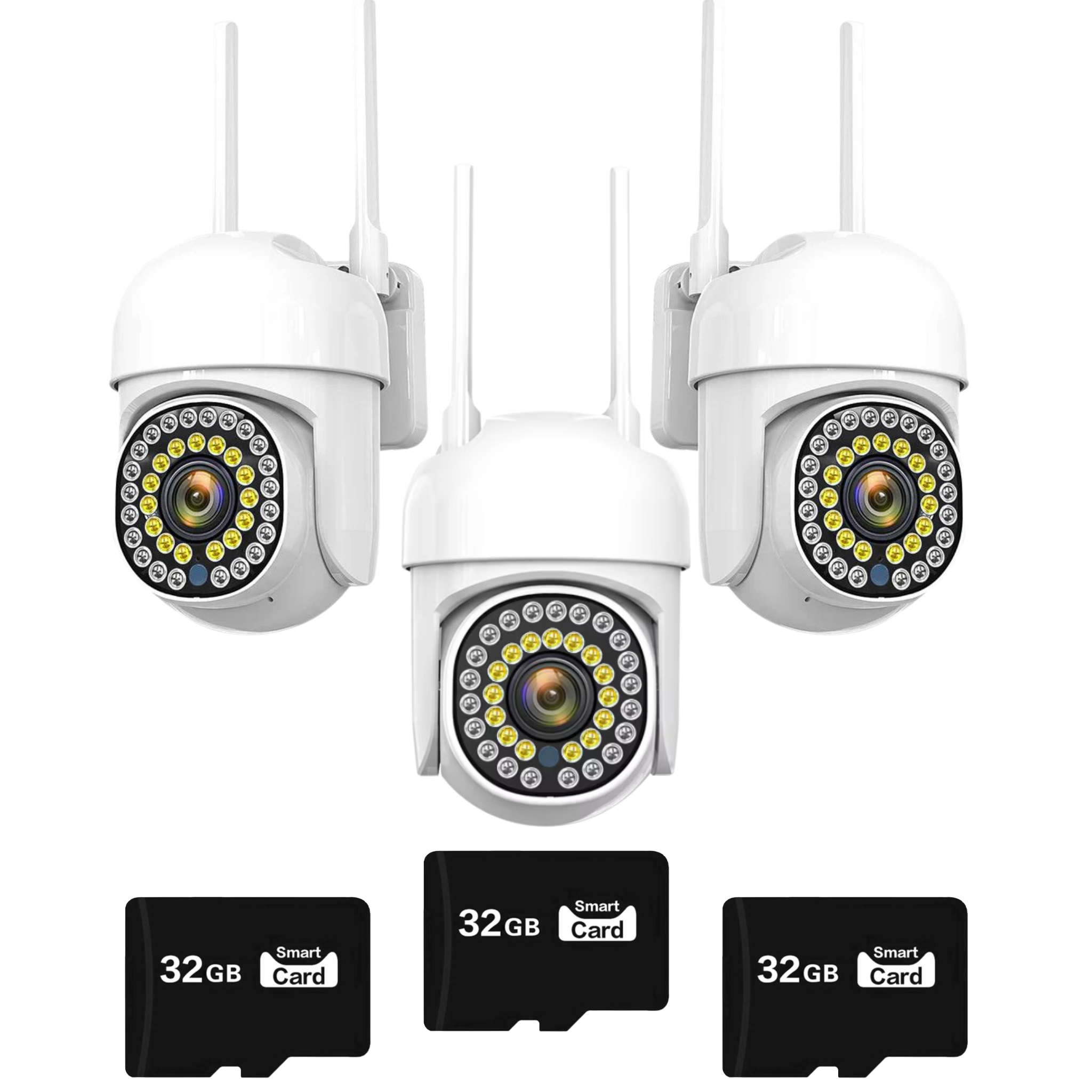 Set 3x Camera de Supraveghere Smart WiFi Rotativa, Rezolutie 1080P, Performanta Avansata, Viziune Nocturna 30M, Control Complet Plus 3x Card de Memorie 32GB