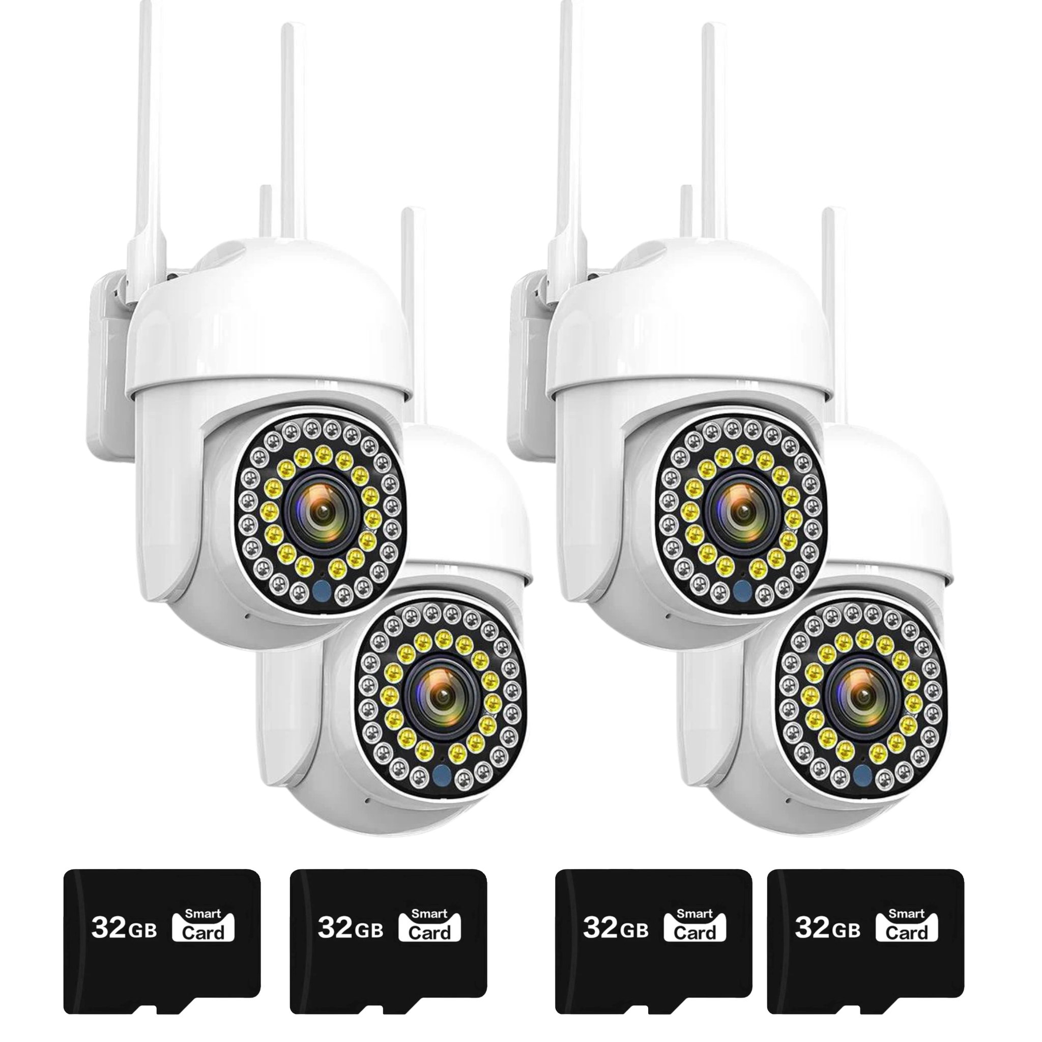 Set 4x Camera de Supraveghere Smart WiFi Rotativa, Rezolutie 1080P, Performanta Avansata, Viziune Nocturna 30M, Control Complet Plus 4x Card de Memorie 32GB