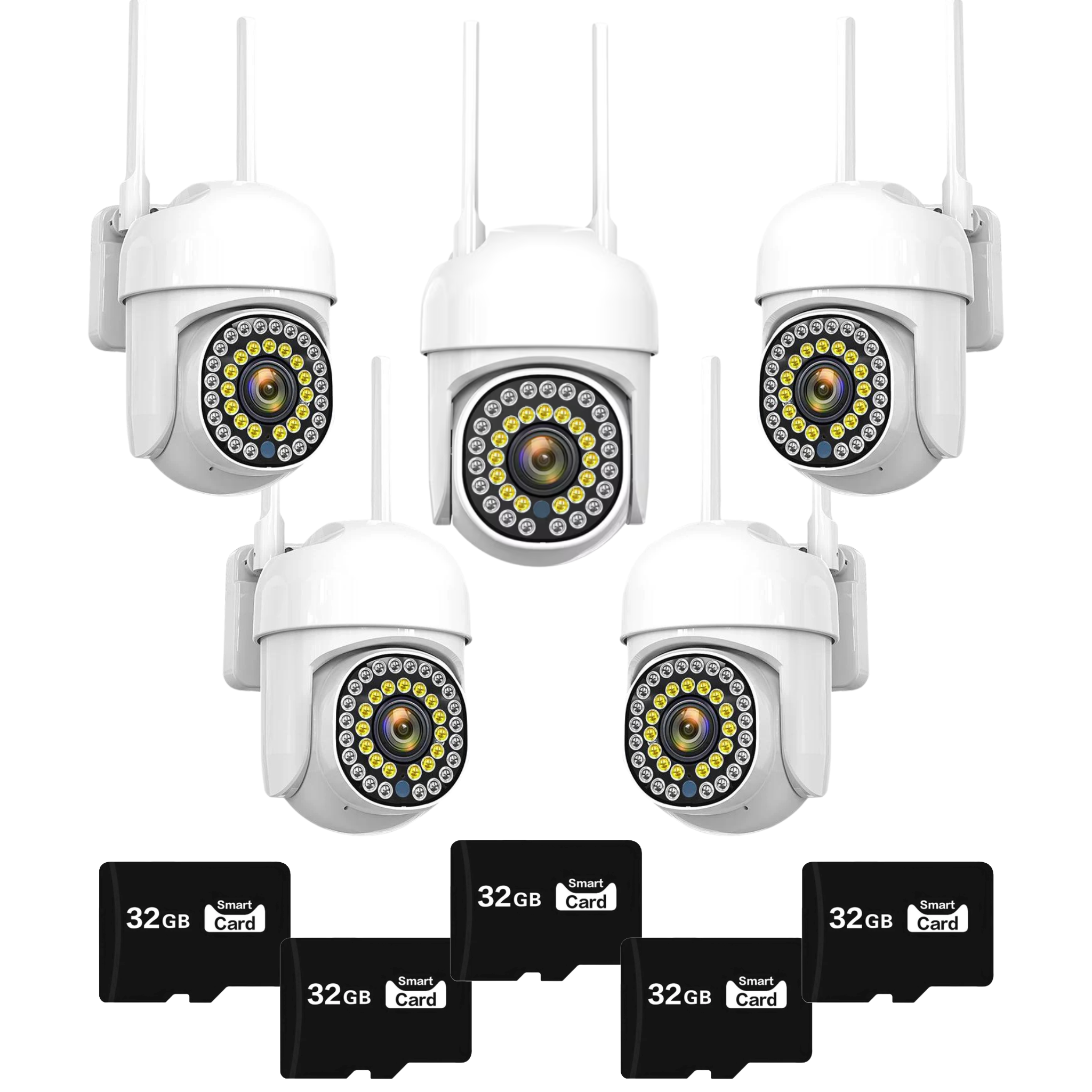 Set 5x Camera de Supraveghere Smart WiFi Rotativa, Rezolutie 1080P, Performanta Avansata, Viziune Nocturna 30M, Control Complet Plus 5x Card de Memorie 32GB