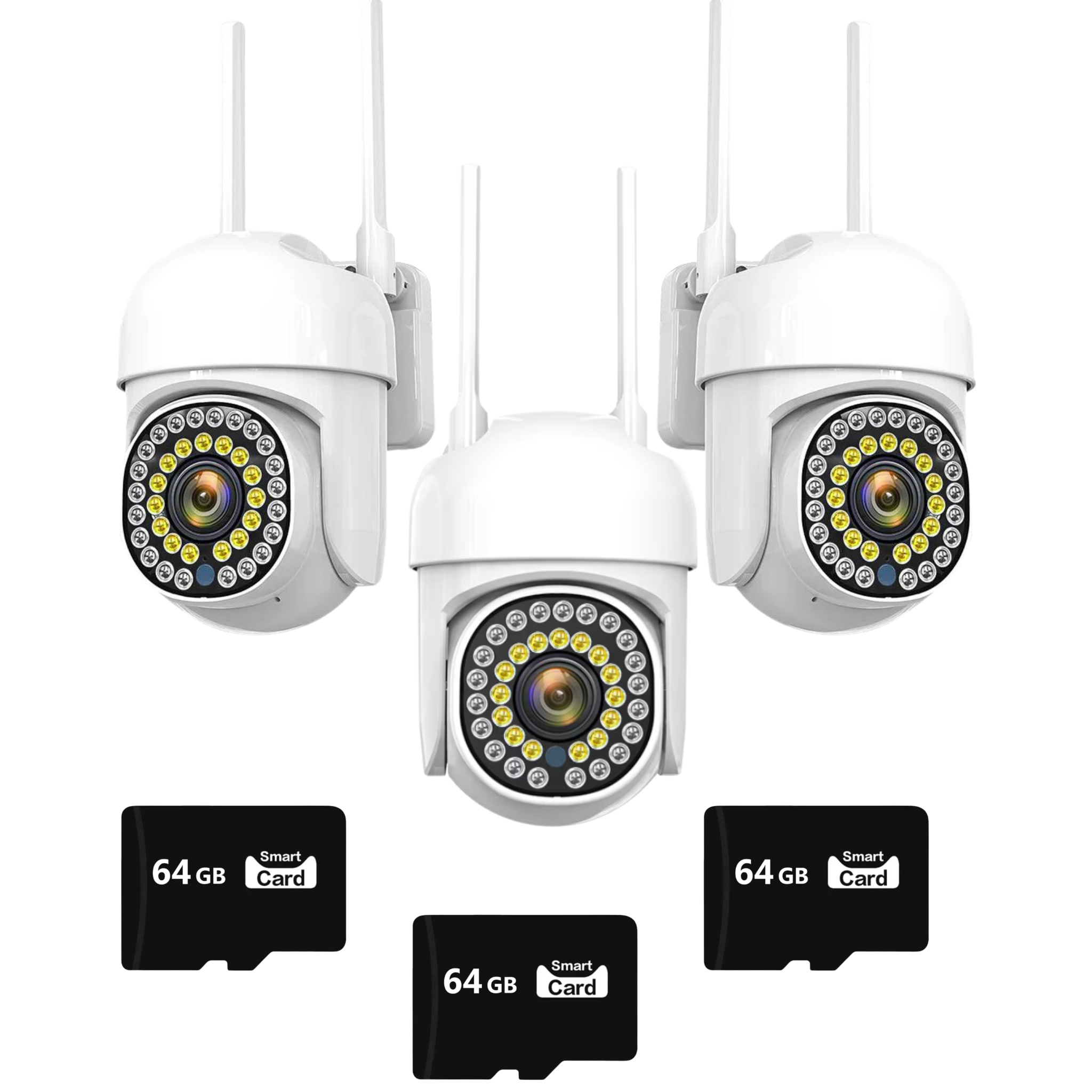 Set 3x Camera de Supraveghere Smart WiFi Rotativa, Rezolutie 1080P, Performanta Avansata, Viziune Nocturna 30M, Control Complet Plus 3x Card de Memorie 64GB