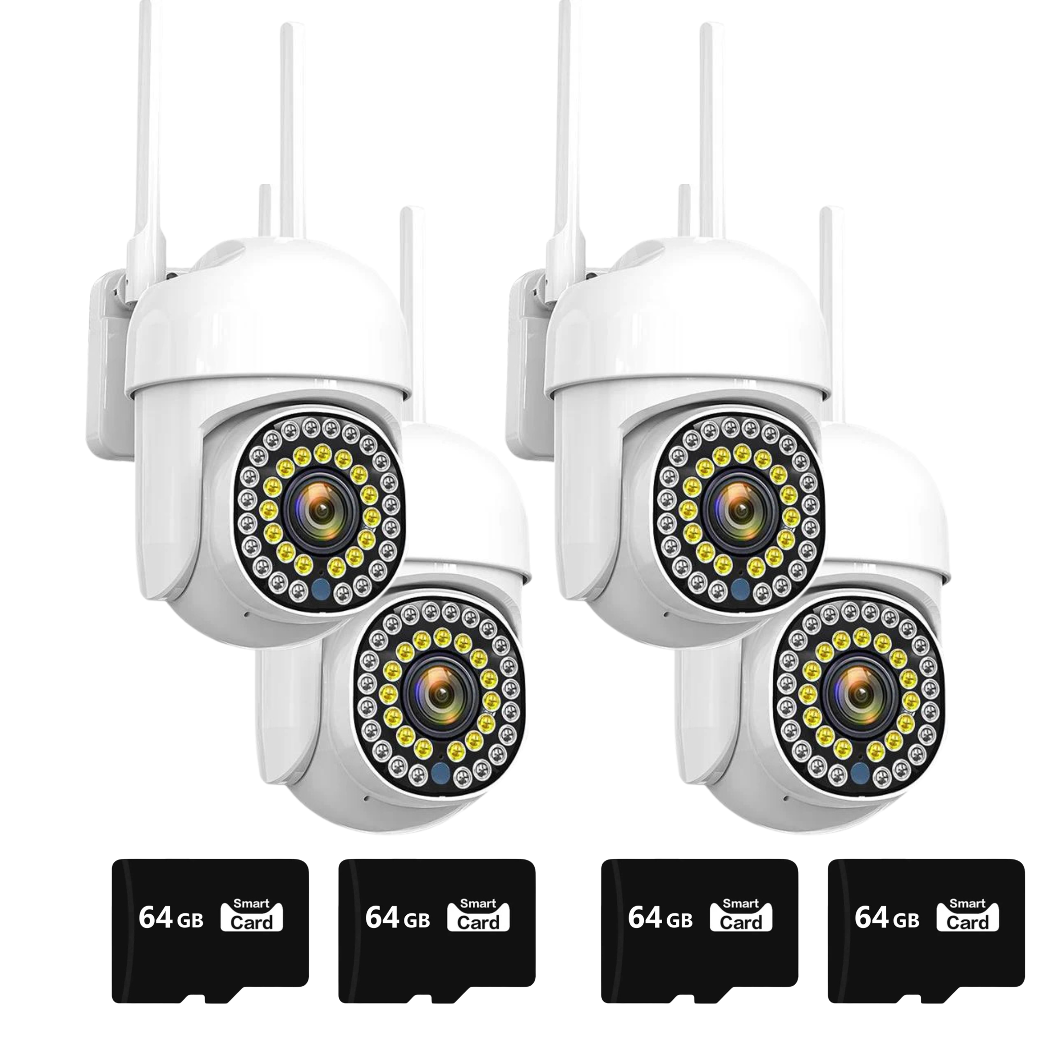 Set 4x Camera de Supraveghere Smart WiFi Rotativa, Rezolutie 1080P, Performanta Avansata, Viziune Nocturna 30M, Control Complet Plus 4x Card de Memorie 64GB