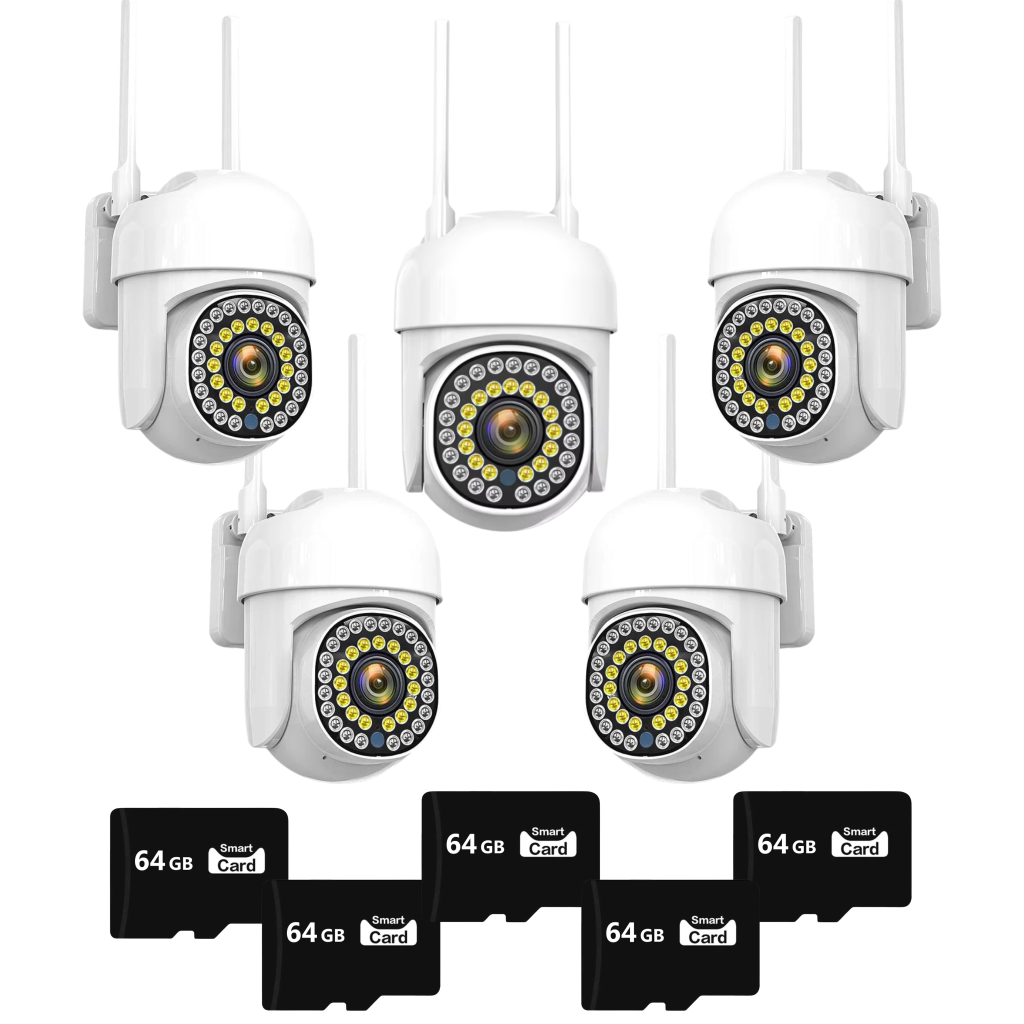 Set 5x Camera de Supraveghere Smart WiFi Rotativa, Rezolutie 1080P, Performanta Avansata, Viziune Nocturna 30M, Control Complet Plus 5x Card de Memorie 64GB