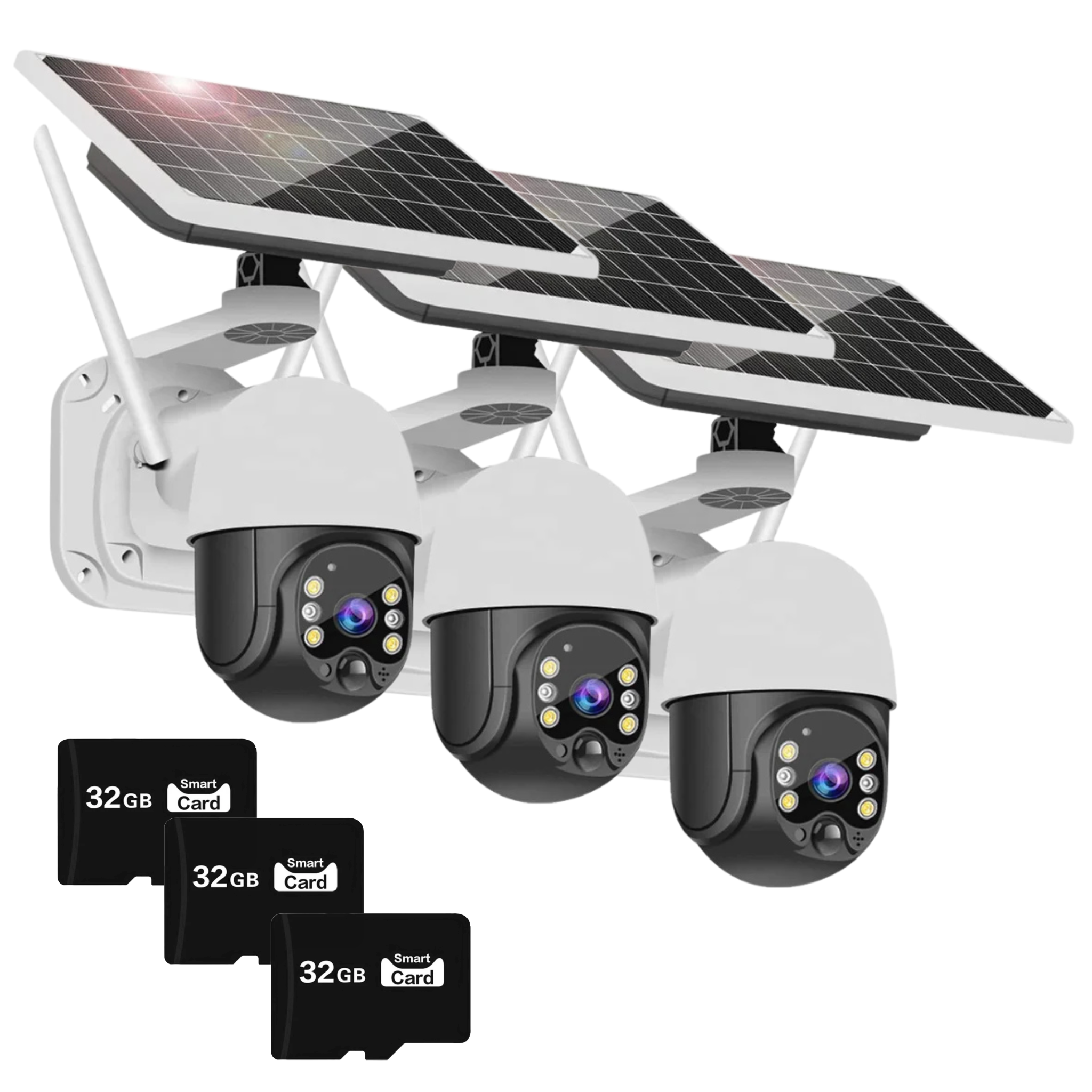 Set 3x Camera Solara 4G Cartela SIM, Full HD1080p, 3 MP, Zoom 10X, Panou Solar 9W, IP 66, Vizualizare 350° Plus 3x Card 32GB