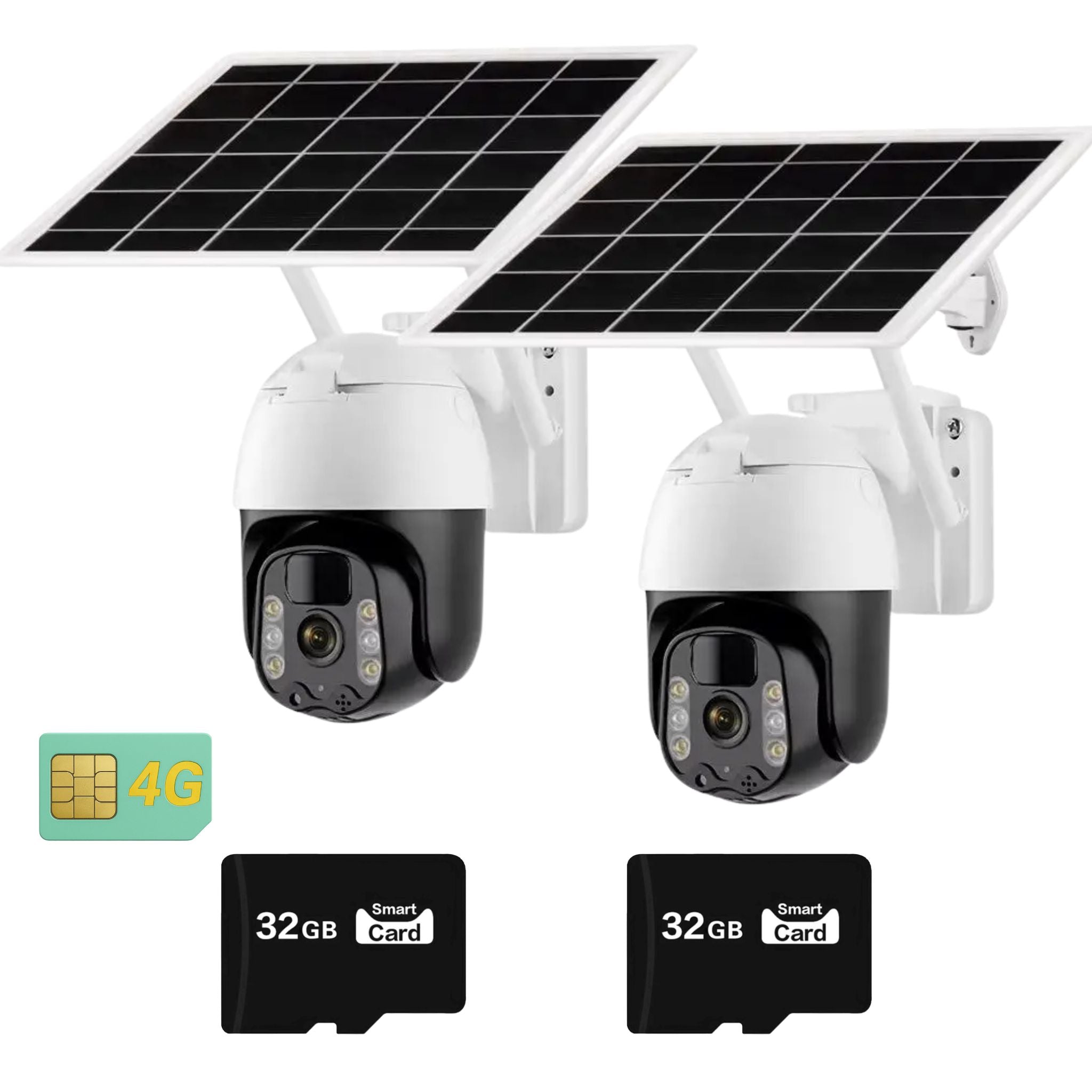 Set 2x Camera De Supraveghere Solara 4G Cartela SIM, Full HD1080p, 3 MP, Zoom 10X, Panou Solar 9W, IP 66, Vizualizare 350° Plus 2x Card Memorie 32GB