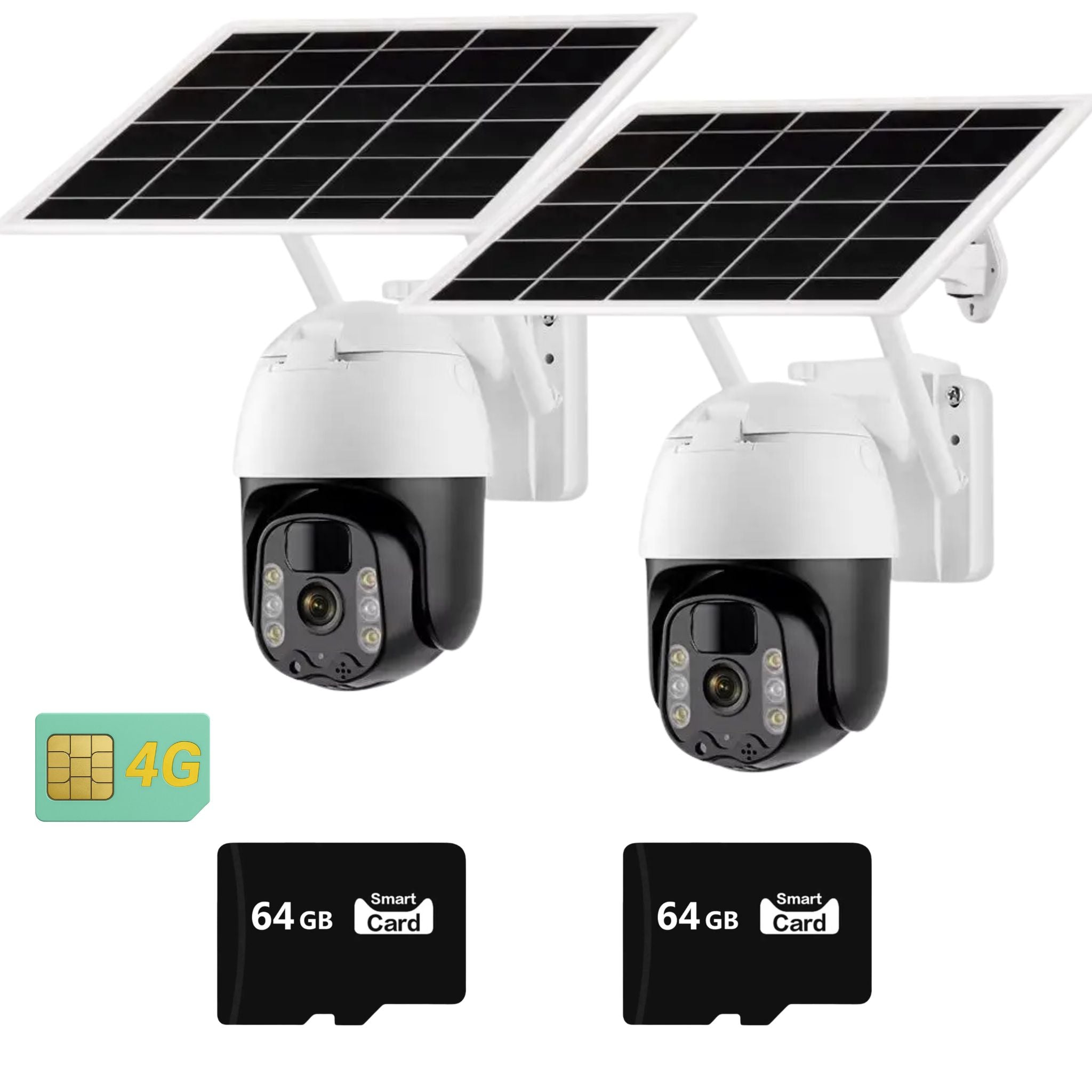 Set 2x Camera De Supraveghere Solara 4G Cartela SIM, Full HD1080p, 3 MP, Zoom 10X, Panou Solar 9W, IP 66, Vizualizare 350° Plus 2x Card Memorie 64GB