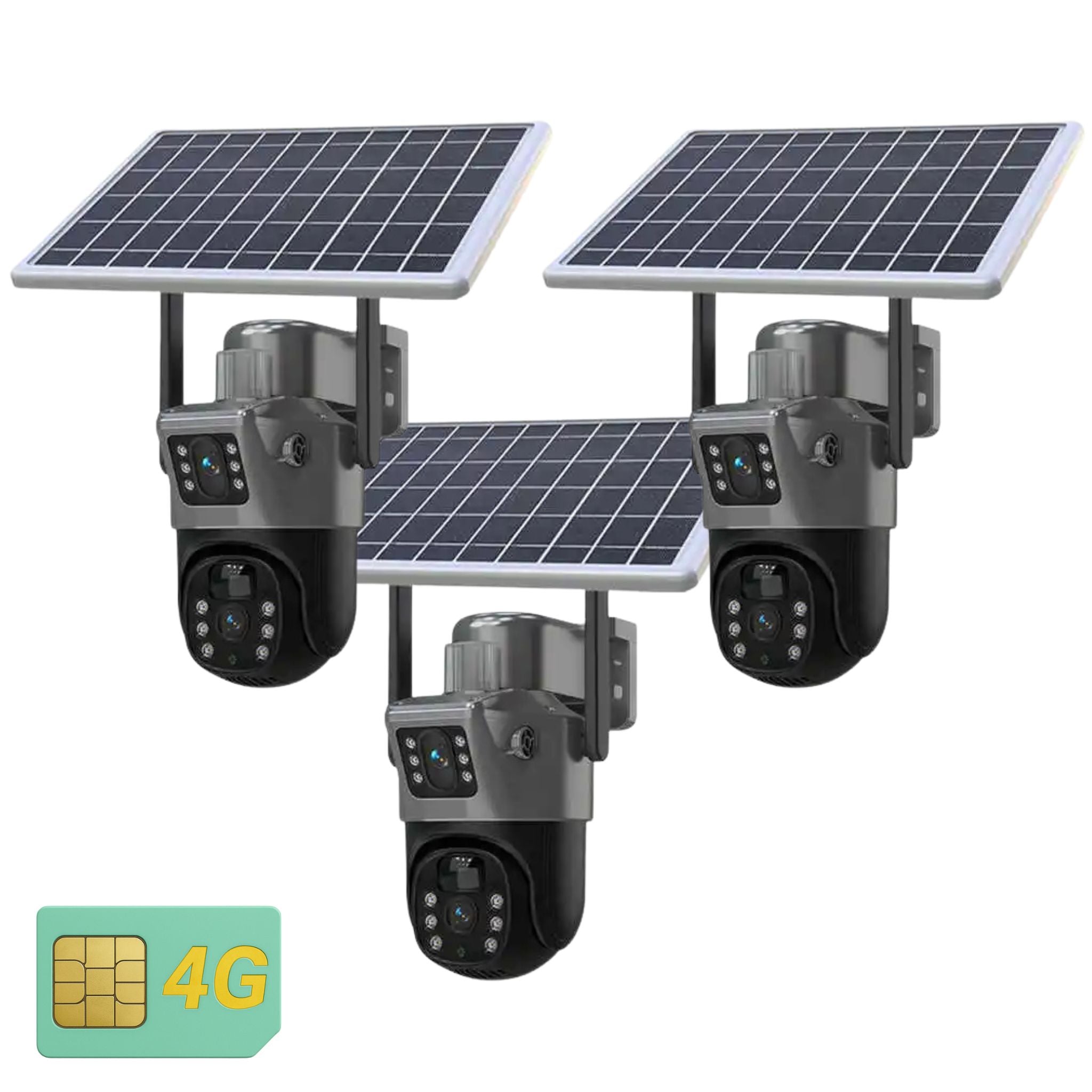 Set 3x Camera de Supraveghere Duala 4G, Rezoluie 6MP, Slot Cartela SIM, Panou Solar 7,5W, Detectie Umana, Viziune Nocturna, Rezistenta IP66, Control Total
