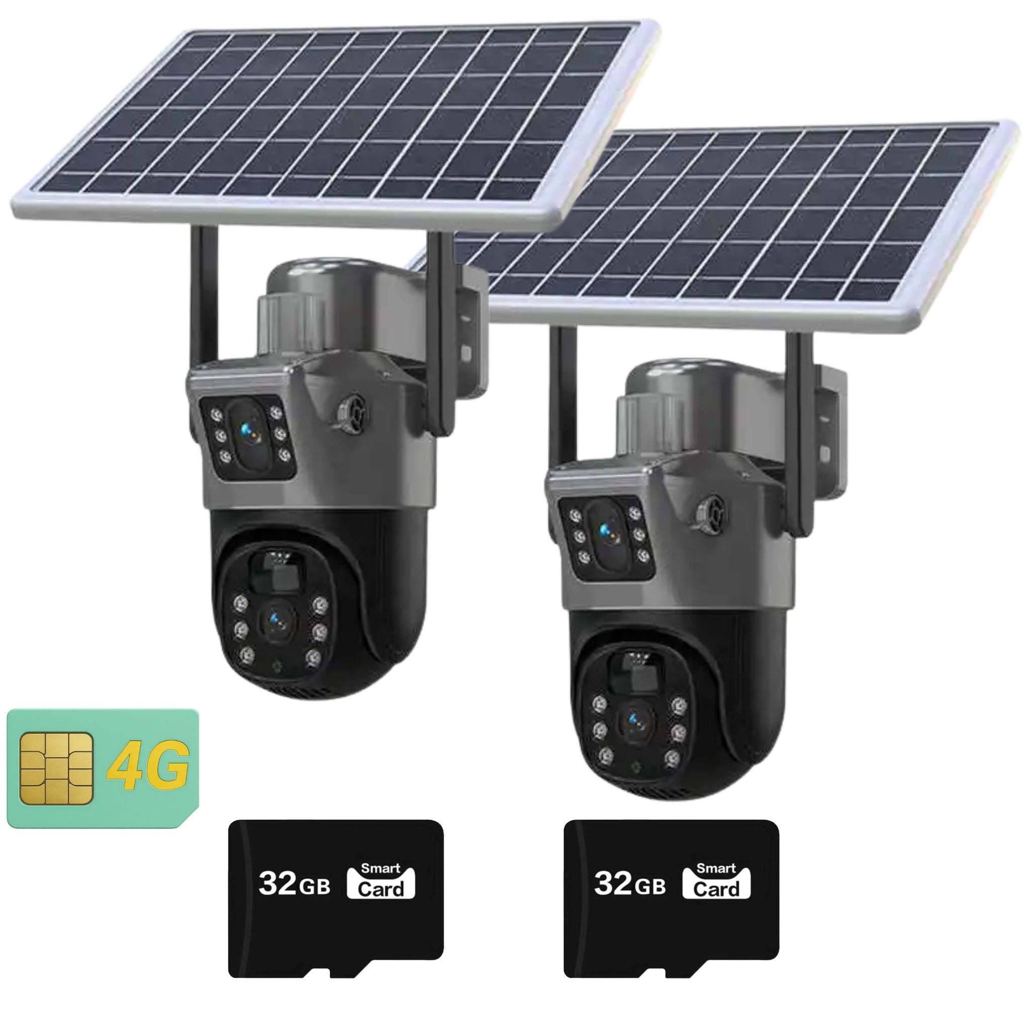 Set 2x Camera de Supraveghere Duala 4G, Rezoluie 6MP, Slot Cartela SIM, Panou Solar 7,5W, Detectie Umana, Viziune Nocturna, Rezistenta IP66, Control Total Plus 2x Card Memorie 32GB
