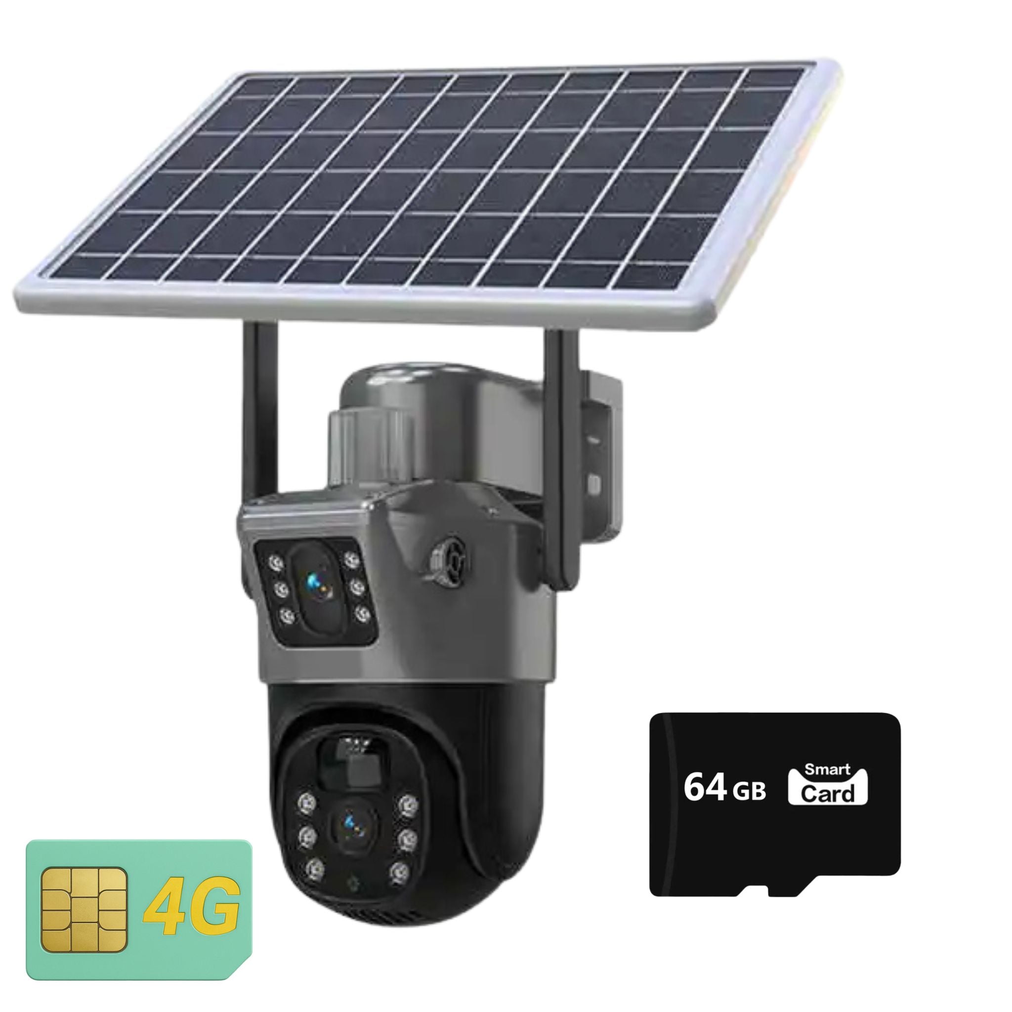 Camera de Supraveghere Duala 4G, Rezoluie 6MP, Slot Cartela SIM, Panou Solar 7,5W, Detectie Umana, Viziune Nocturna, Rezistenta IP66, Control Total Plus Card Memorie 64GB