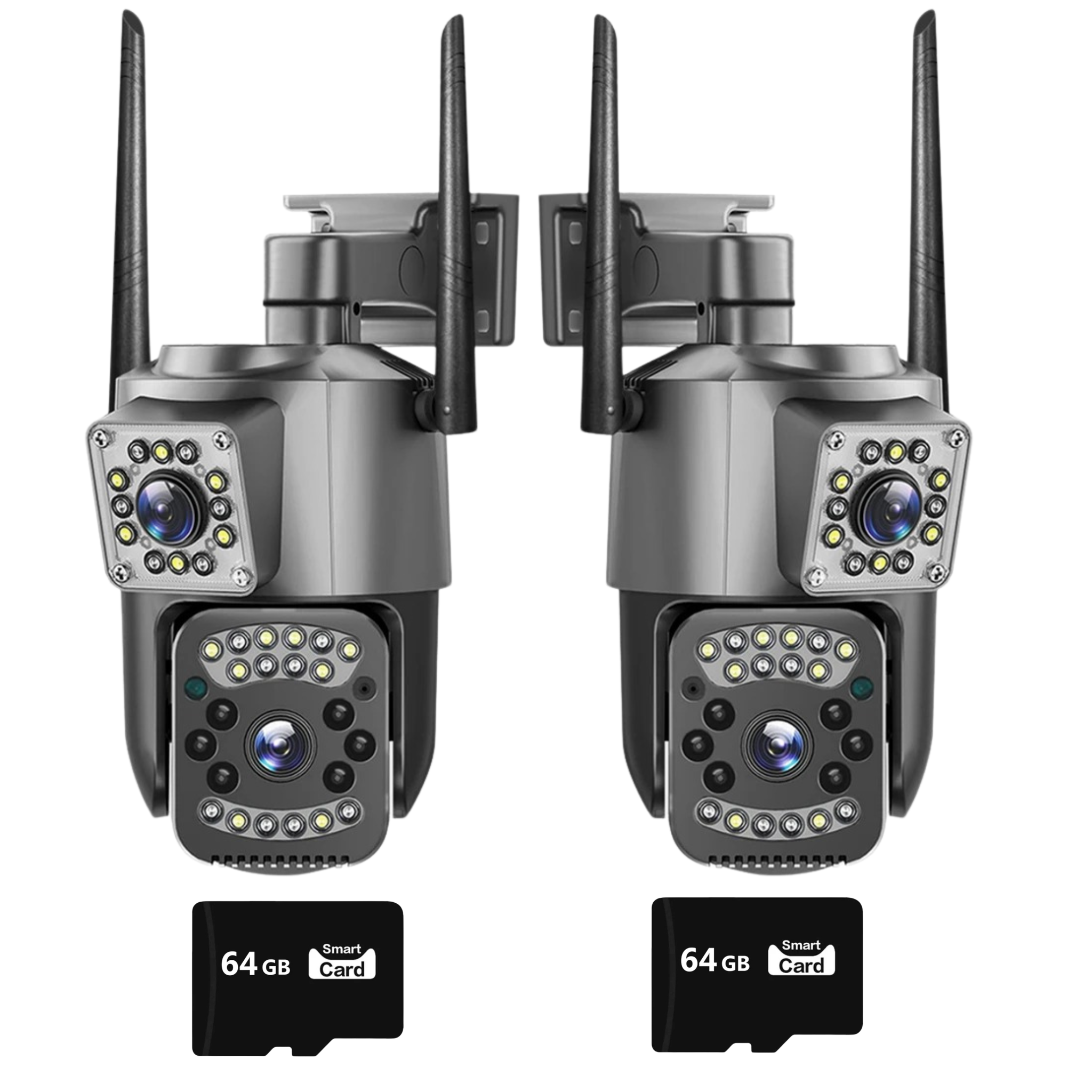 Set 2x Camera 4G/LAN Dual Lens, Rotire 360°, Rezolutie 8MP 1080P, Zoom 10X, Rezistenta IP66, Detectie Miscare, Viziune Nocturna Plus 2x Card Memorie 64GB