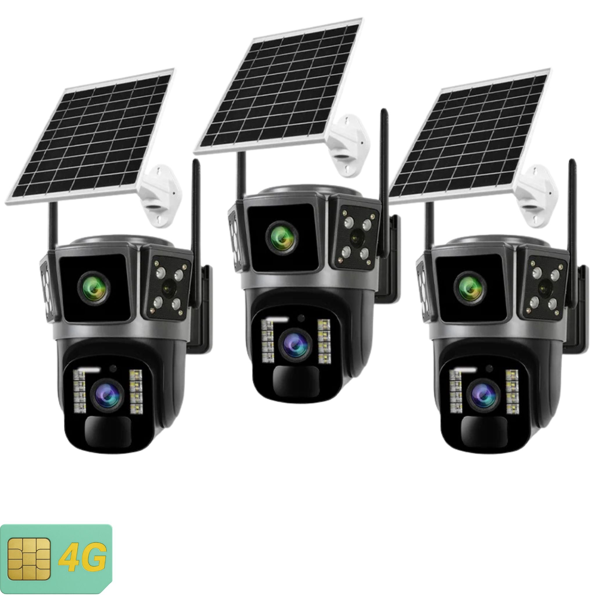 Set 3x Camera Solara Dubla 4G O-KAM PRO 6MP Ultra HD cu Viziune Nocturna, Detectare Miscare, Inteligent Artificiala