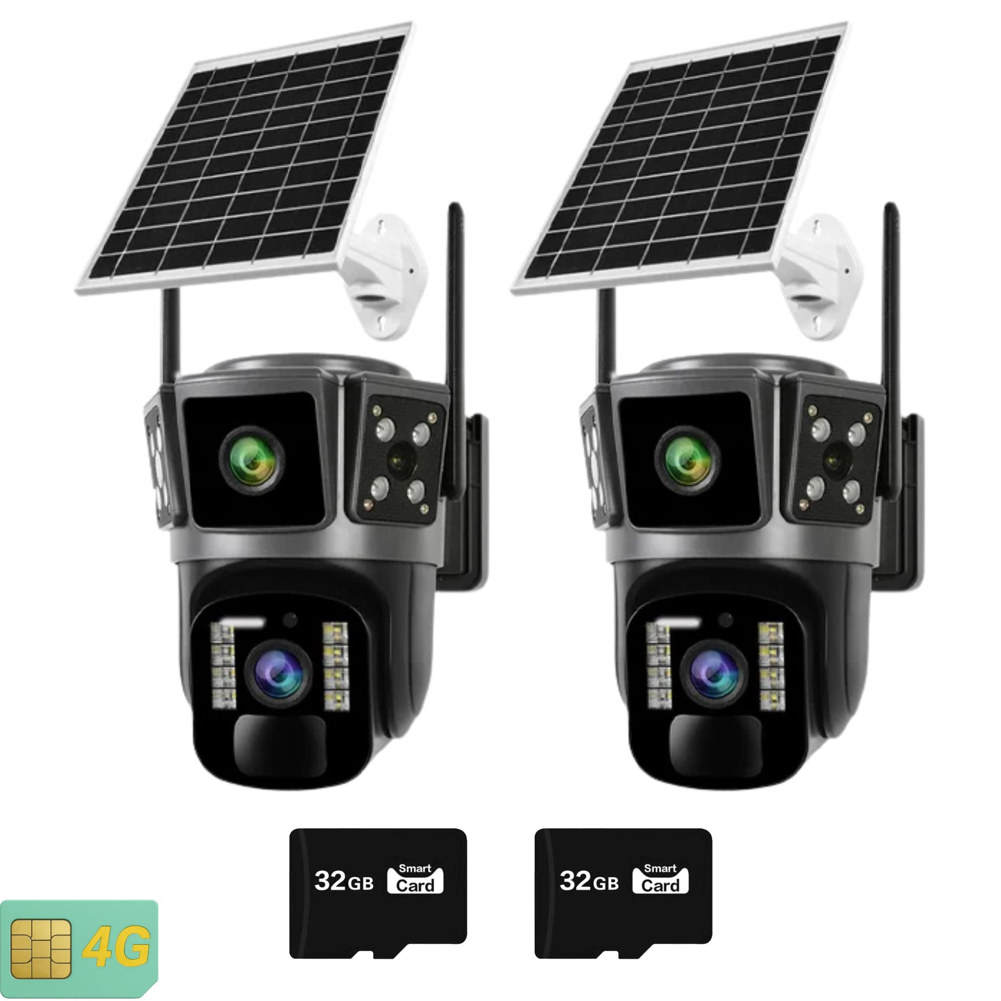 Set 2x Camera Solara Dubla 4G O-KAM PRO 6MP Ultra HD cu Viziune Nocturna, Detectare Miscare, Inteligent Artificiala Plus 2x Card Memorie 32GB