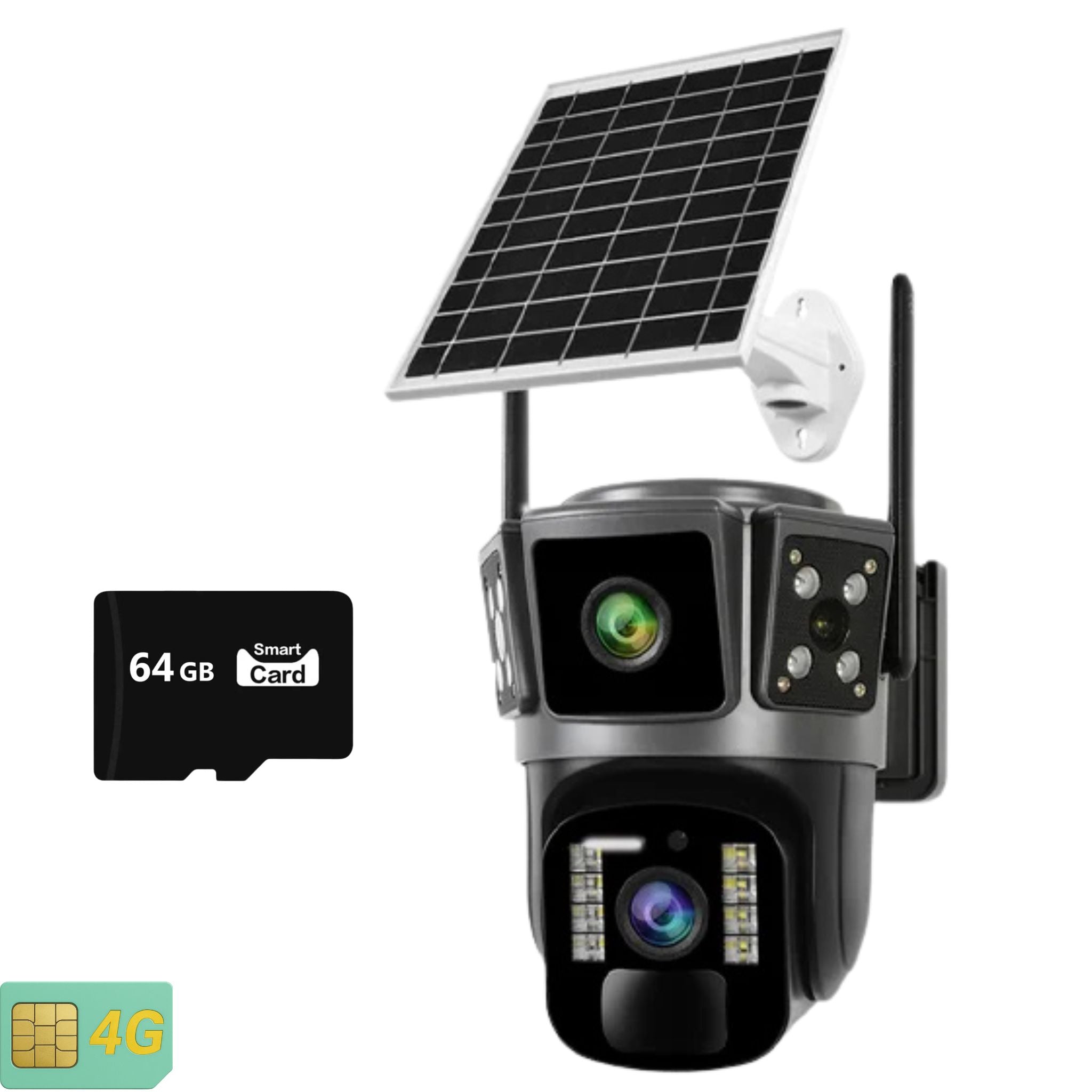 Camera Solara Dubla 4G O-KAM PRO 6MP Ultra HD cu Viziune Nocturna, Detectare Miscare, Inteligent Artificiala Plus Card Memorie 64GB