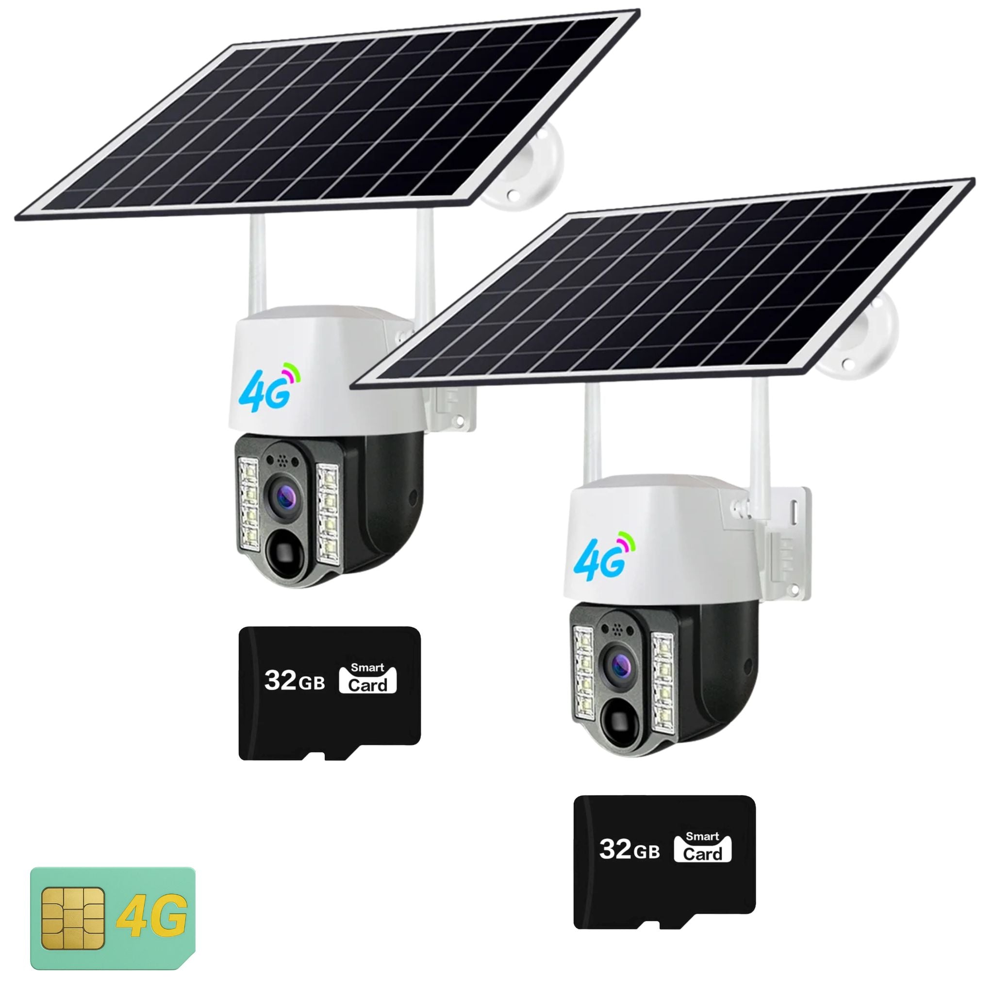 Set 2x Camera De Supraveghere Solara 4G Cartela SIM, Full HD1080p, 3 MP, Zoom 10X, Panou Solar 9W, IP 66, Vizualizare 350° Plus 2x Card Memorie 32GB