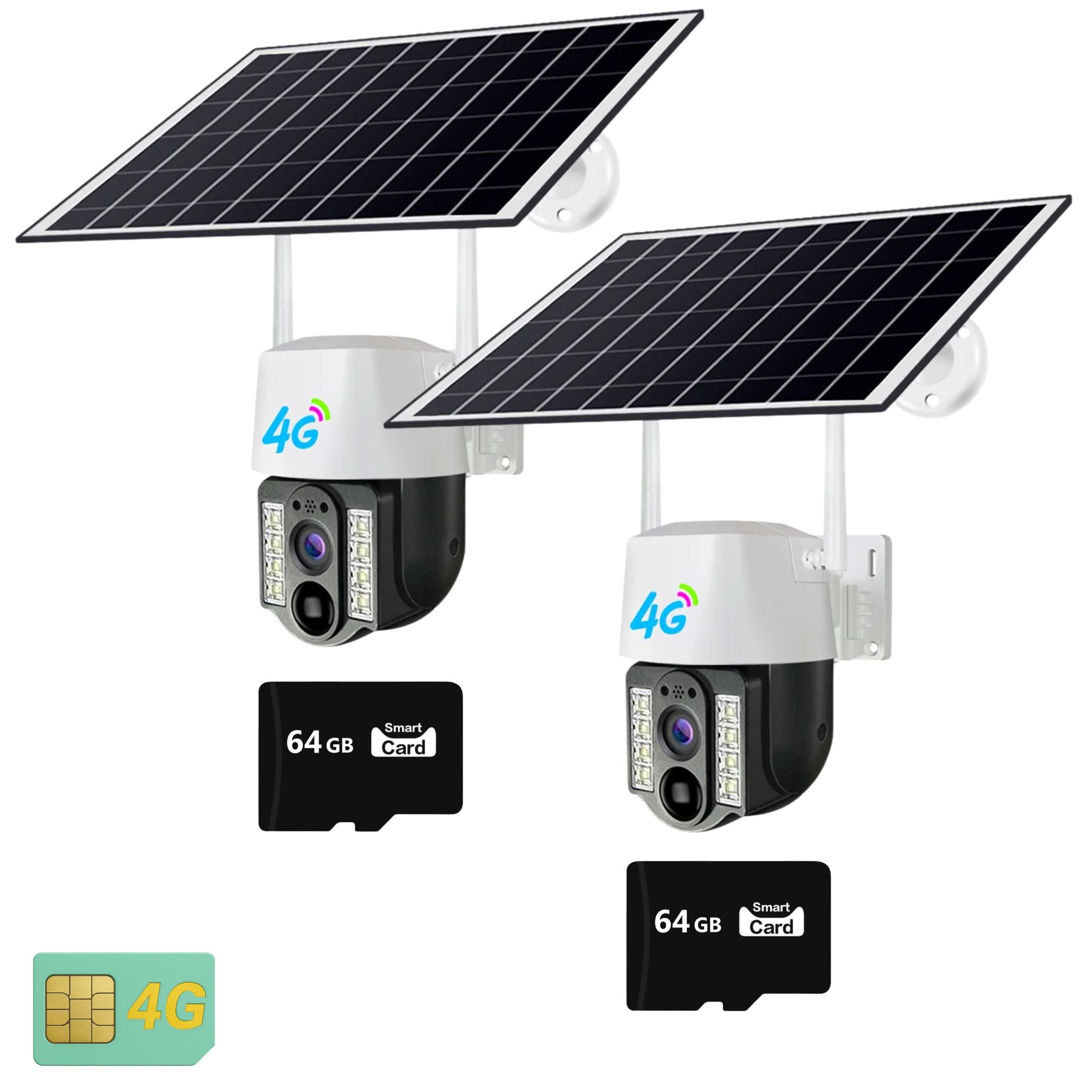 Set 2x Camere Solare 4G cu SIM, Full HD 1080p, 3MP, Panou Solar 9W, IP66, + 2 Carduri 64GB