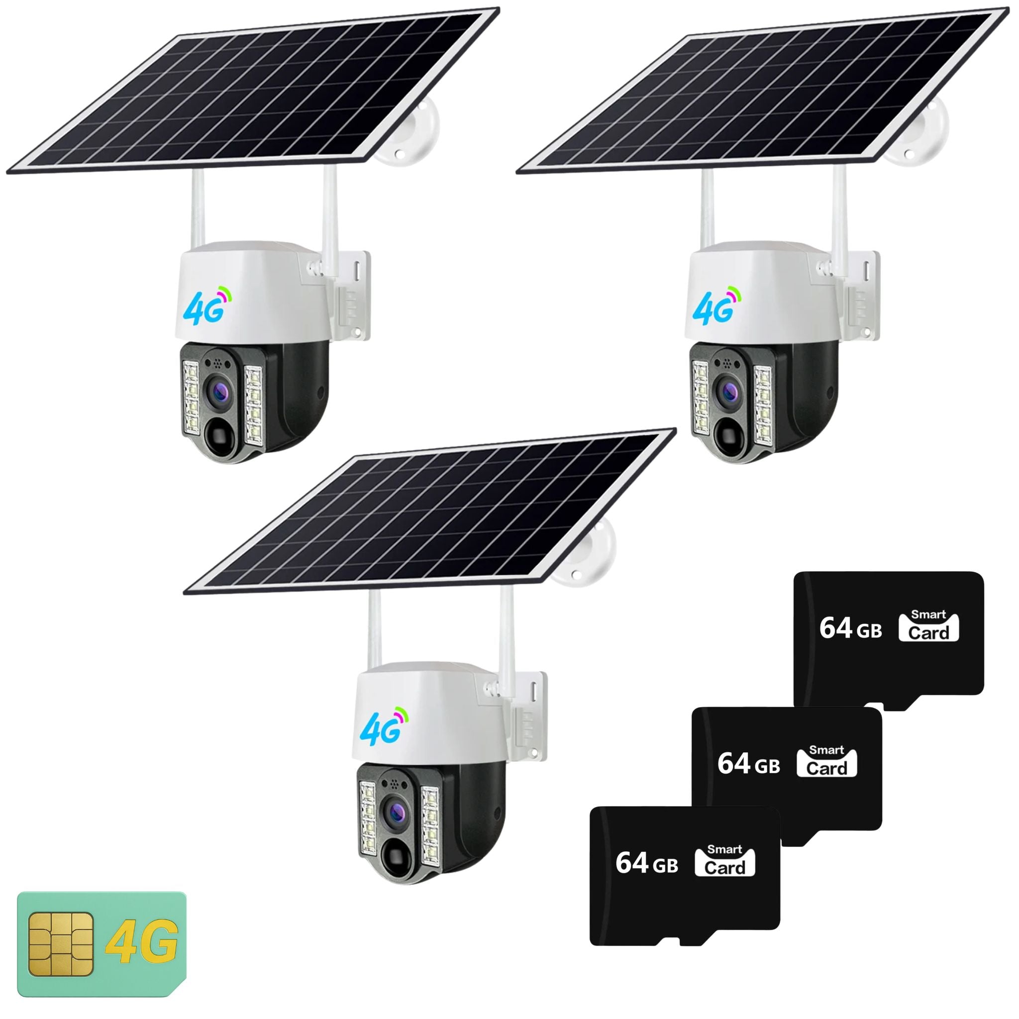 Set 3x Camere Solare 4G cu SIM, Full HD 1080p, 3MP, Panou Solar 9W, IP66, + 3 Carduri 32GB