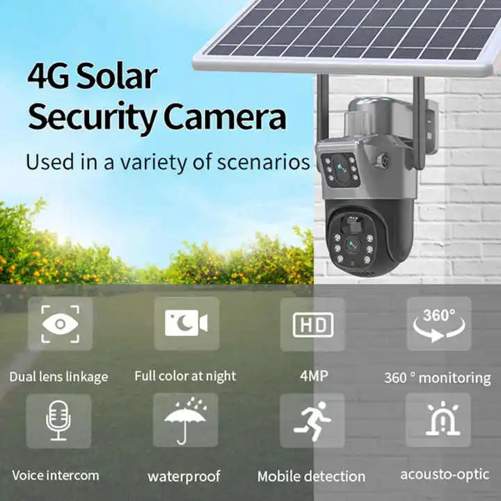 Set 2x Camera de Supraveghere Duala 4G, Rezoluie 6MP, Slot Cartela SIM, Panou Solar 7,5W, Detectie Umana, Viziune Nocturna, Rezistenta IP66, Control Total Plus 2x Card Memorie 64GB