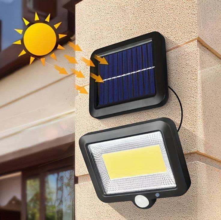 4 Lampi 100 LED COB, 100W, senzor de miscare, rezistent la apa si incarcare solara - FlashMAG
