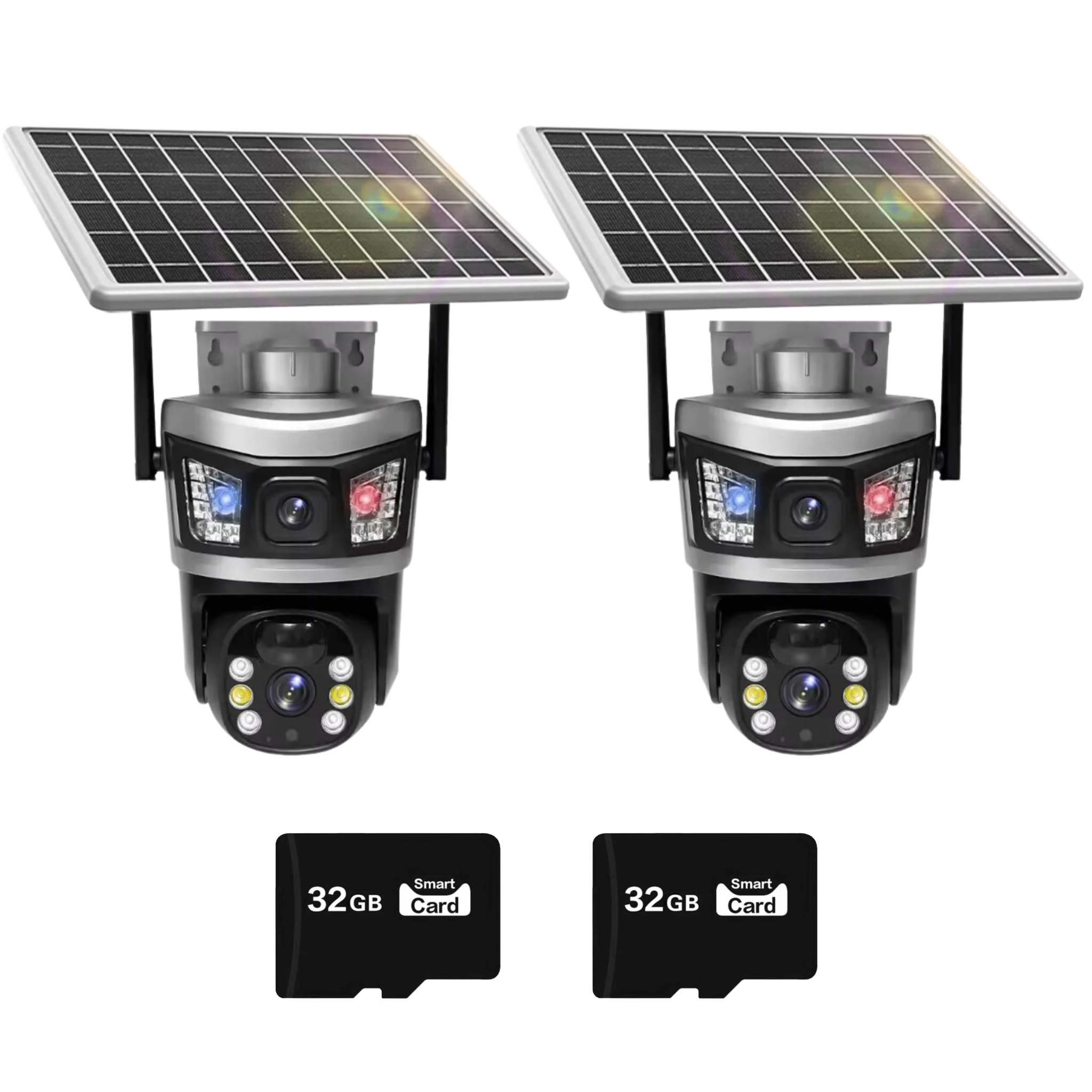 Set 2x Camera de Supraveghere Duala 6MP, cu Conectivitate Cartela SIM 4G, Panou Solar, Functii Avansate de Securitate, Viziune Nocurna Plus 2x Card 32GB