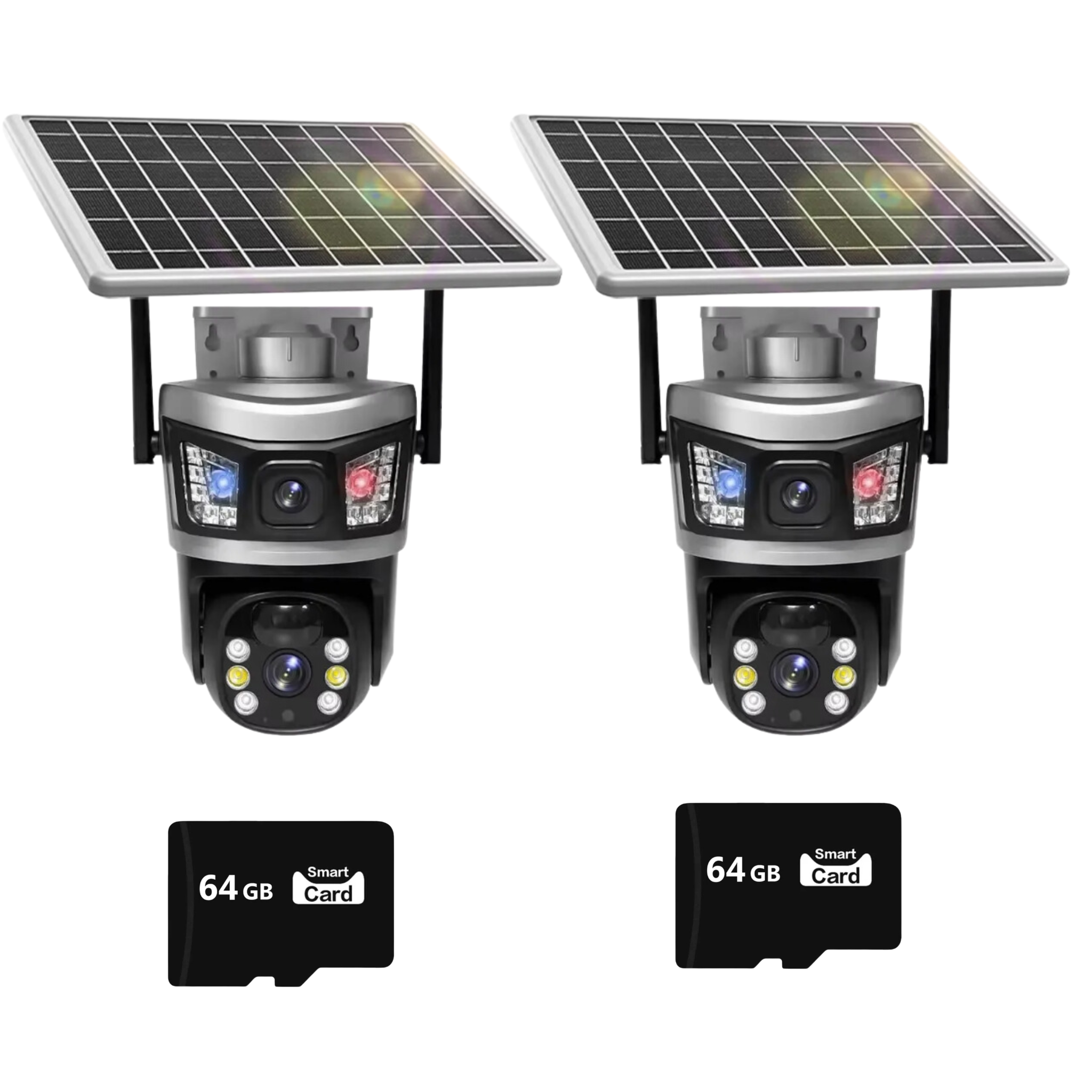 Set 2x Camera de Supraveghere Duala 6MP, cu Conectivitate Cartela SIM 4G, Panou Solar, Functii Avansate de Securitate, Viziune Nocurna Plus 2x Card 64GB