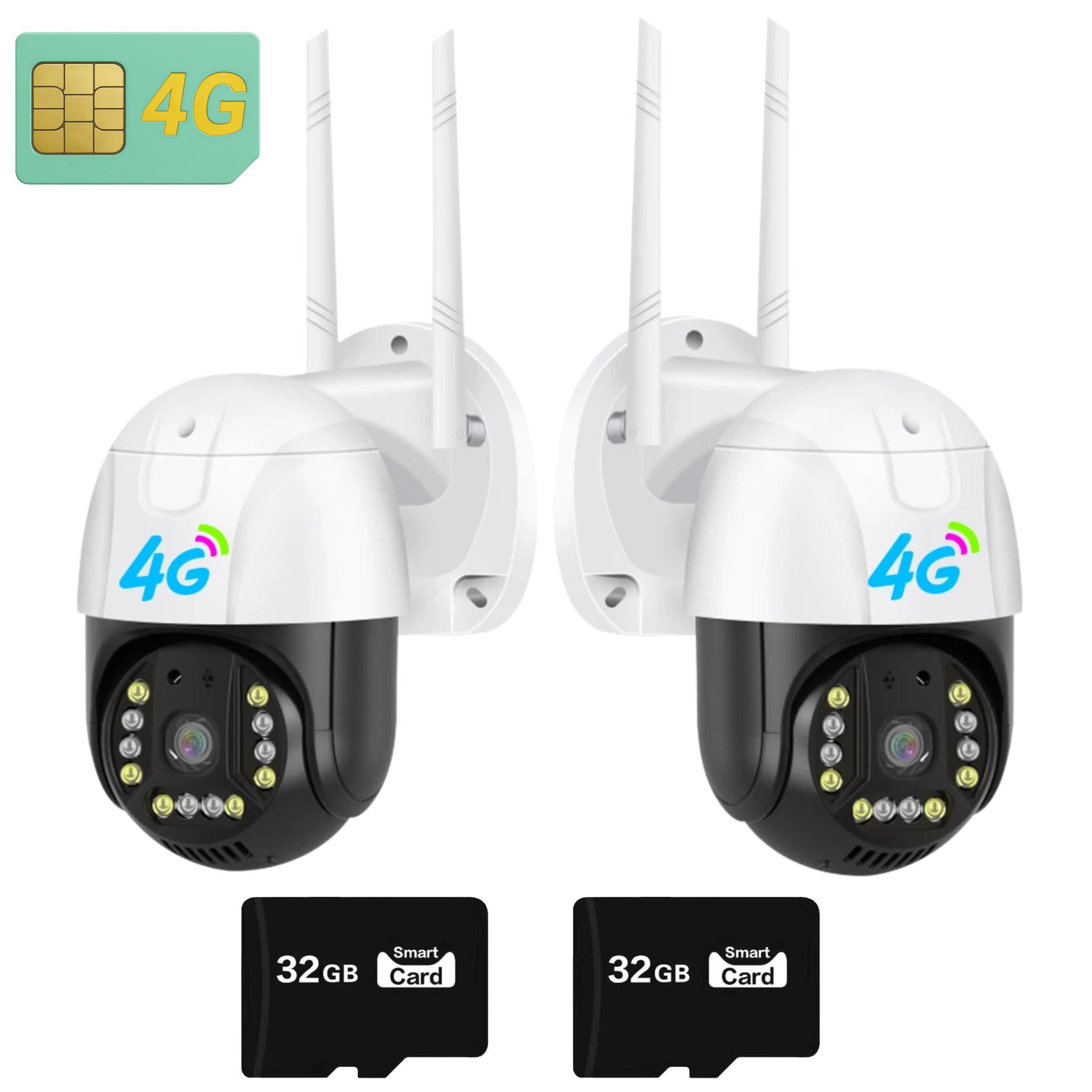 Set 2x Camera Smart 4G Dasgut V380 Pro, Full HD1080p, Detectie Umana, Rezolutie 3.0MP, LED-uri IR, Viziune Nocturna, Rezistenta IP 66 Plus 2x Card 32GB