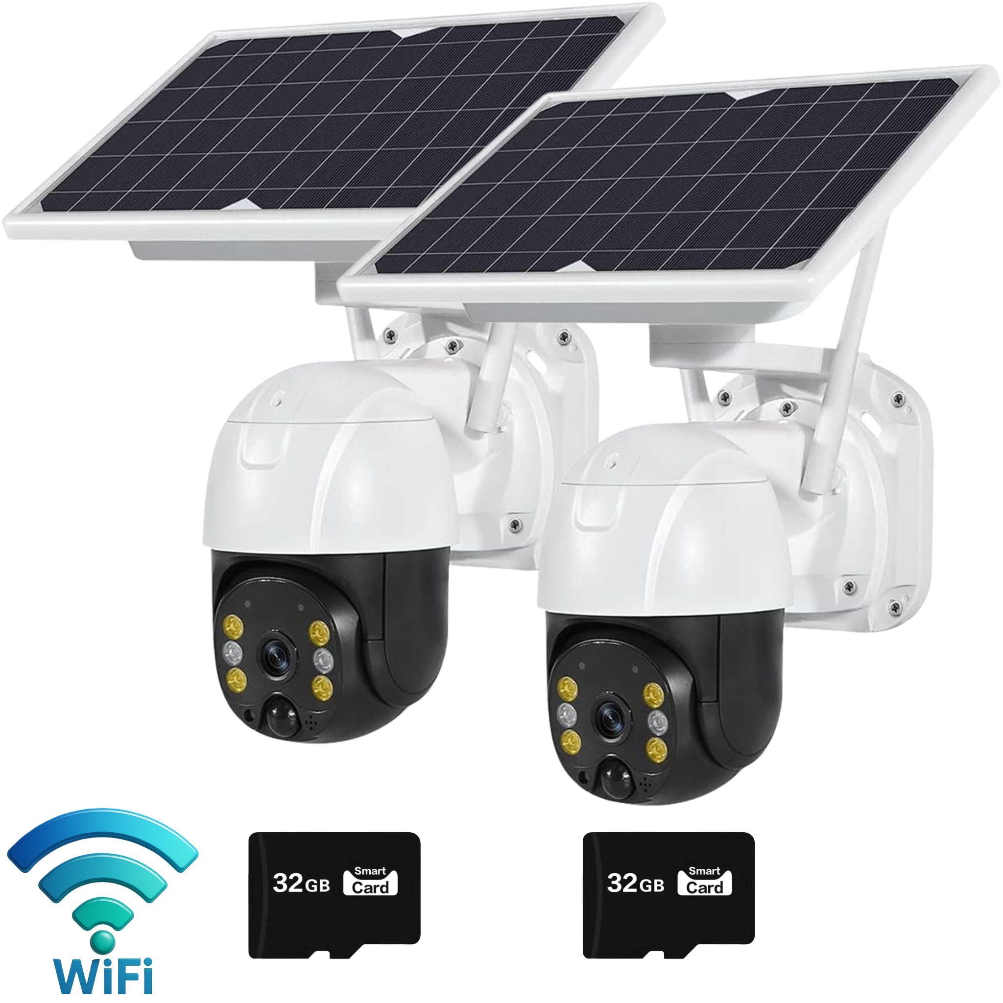 Set 2x Camera Solara de Supraveghere Inteligenta Wireless, Rezolutie HD 1080P 3MP, WI-FI, Vedere Nocturna, Detectie Miscare, Senzor de Miscare, Panou Solar Inclus Plus 2x Card de Memorie 32GB