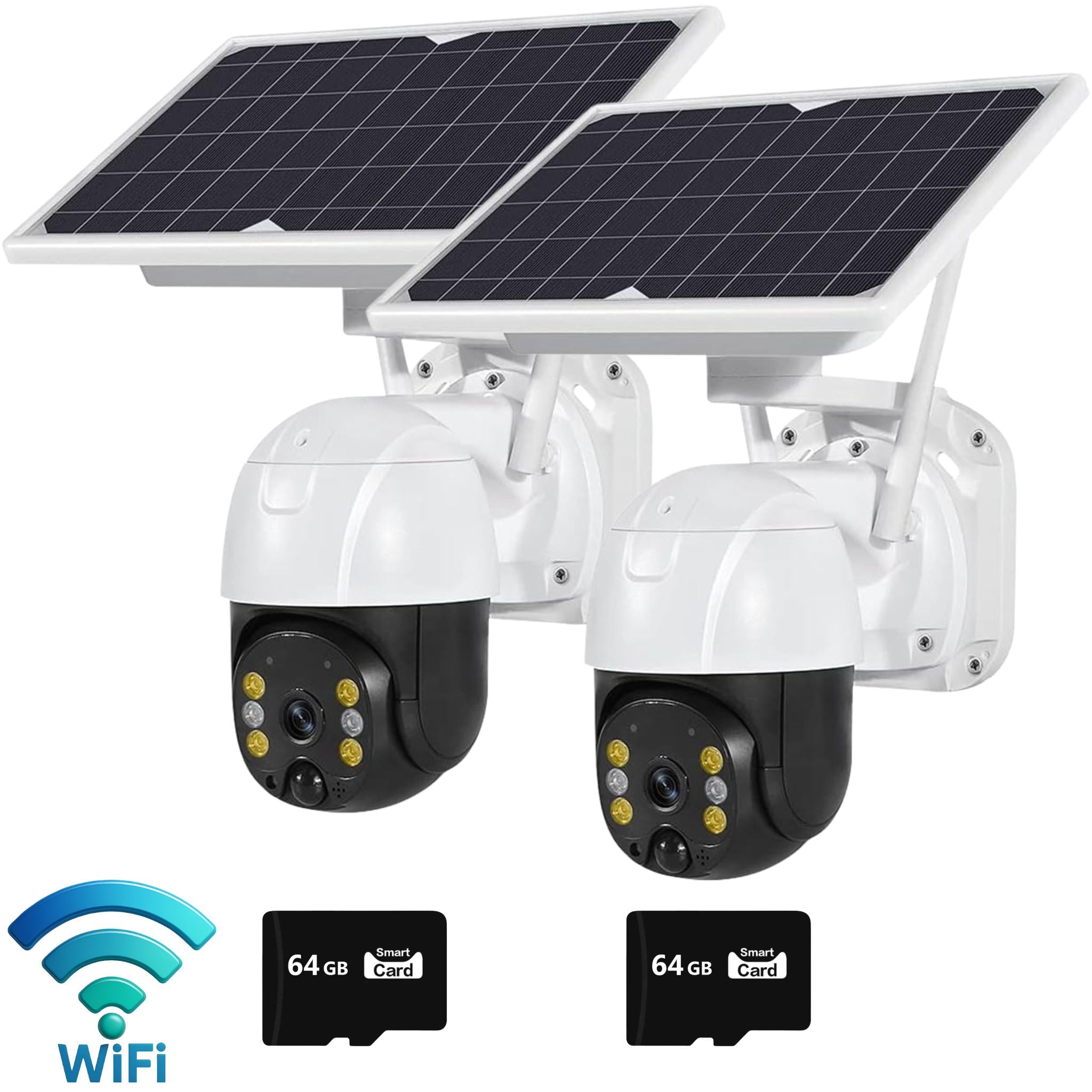 Set 2x Camera Solara de Supraveghere Inteligenta Wireless, Rezolutie HD 1080P 3MP, WI-FI, Vedere Nocturna, Detectie Miscare, Senzor de Miscare, Panou Solar Inclus Plus 2x Card de Memorie 64GB