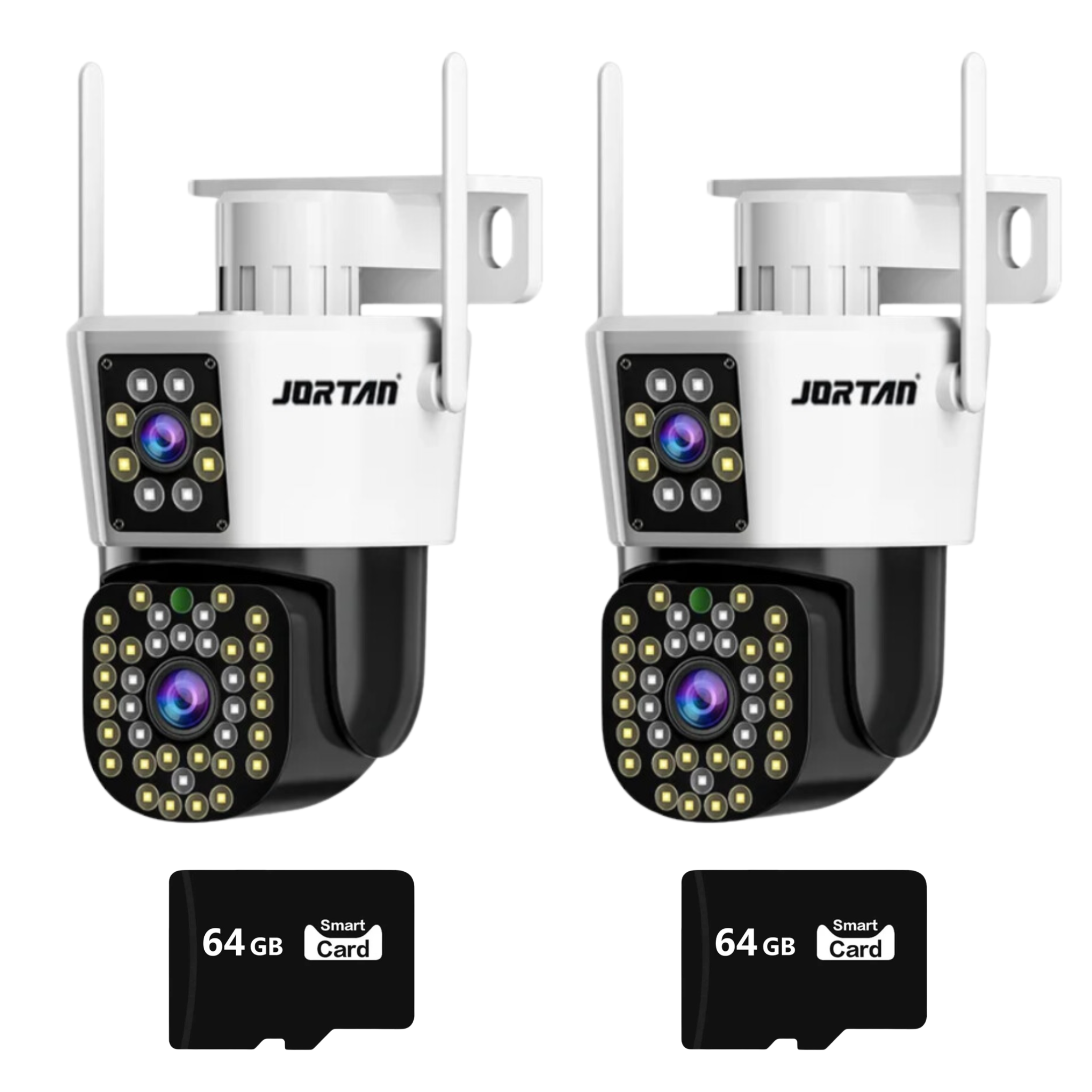 Set 2x Camera Duala WiFi Jortan 8293 - 6MP, Full HD 4K, LAN/WiFi, Viziune Nocturna, Detectare Umana + 2x Card Memorie 64GB