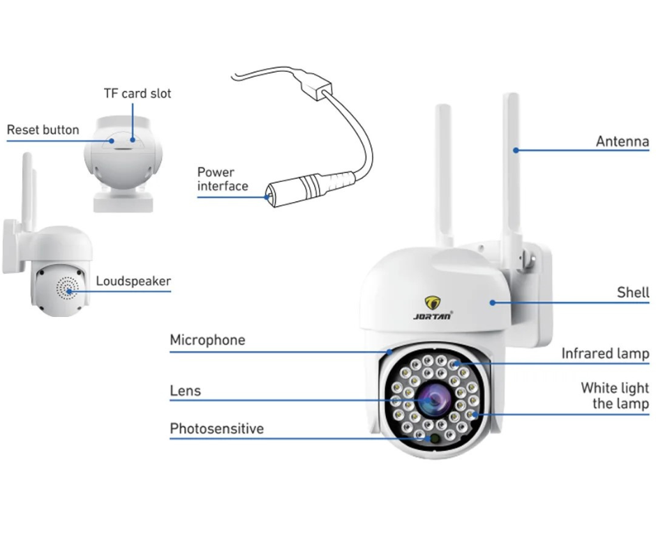 Set 4x Camera de Supraveghere WiFi Rotativa Jortan JT-8161QJ, 1080P, Performanta Avansata, Viziune Nocturna 30M, Control Complet Plus 4x Card 32GB