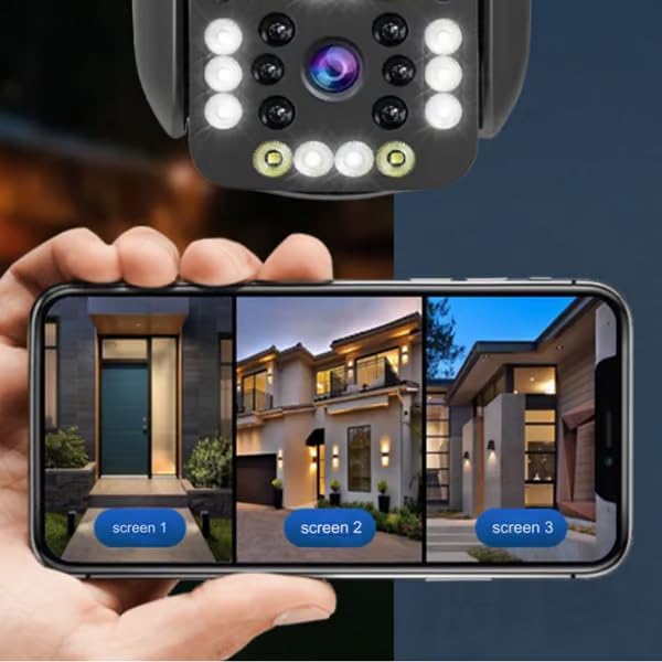 Set 3x Camera Supraveghere Tripla, WiFi, 6K 12MP, Zoom Digital 8X, AI Detectie Miscare, Vedere Nocturna Color, Rotatie 355°/90°, Alarma Miscare, Rezistenta IP66 Plus 3x Card Memorie 64GB