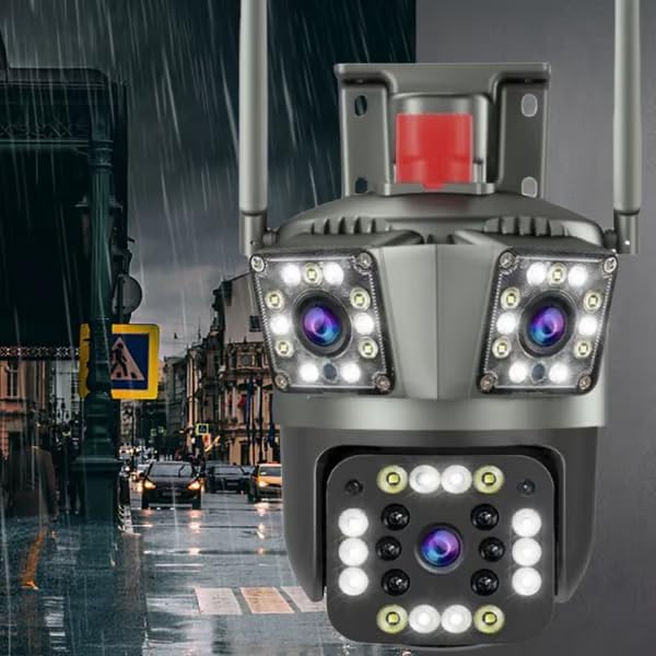 Set 3x Camera Supraveghere Tripla, WiFi, 6K 12MP, Zoom Digital 8X, AI Detectie Miscare, Vedere Nocturna Color, Rotatie 355°/90°, Alarma Miscare, Rezistenta IP66 Plus 3x Card Memorie 64GB