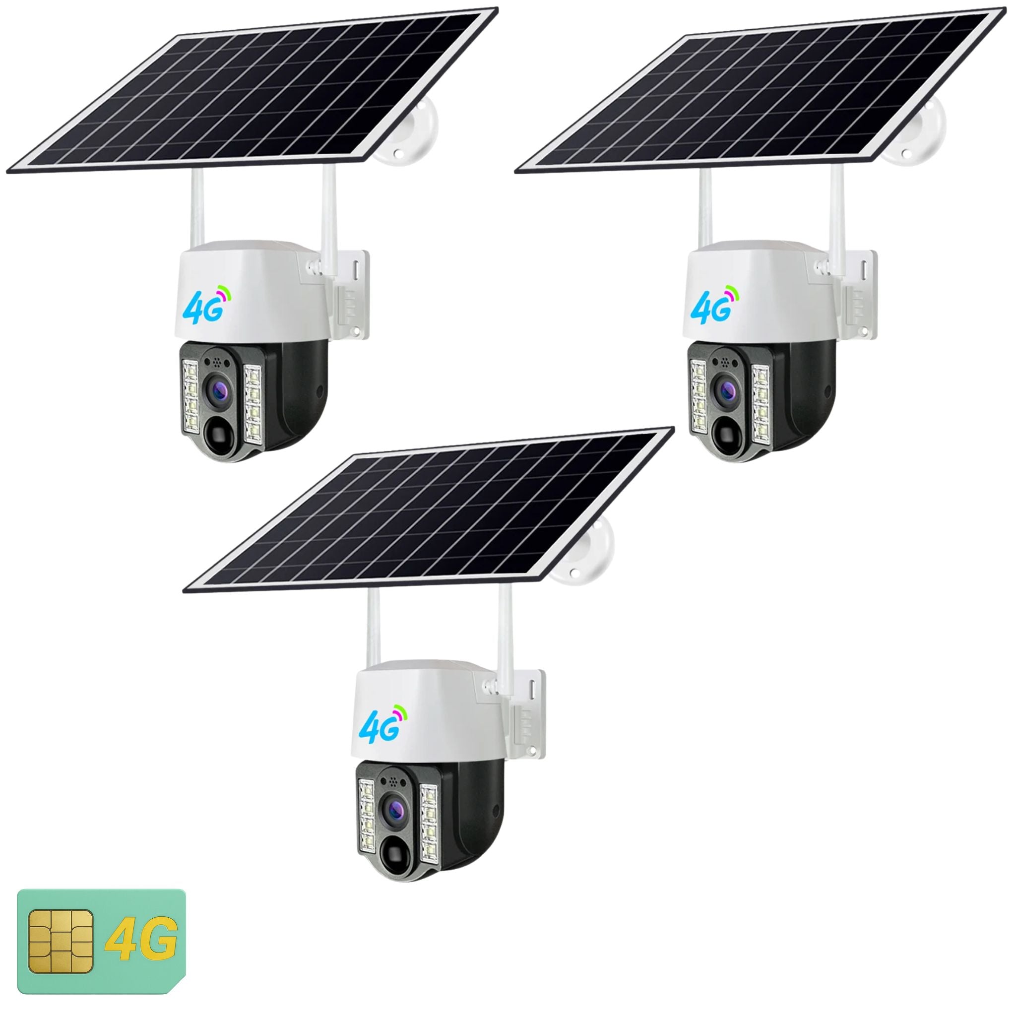 Set 3x Camere Solare 4G cu SIM, Full HD 1080p, 3MP, Panou Solar 9W, IP66, Zoom 10X, V380 Pro