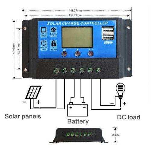 Controler 30A, Regulator Solar PWM pentru panou fotovoltaic ,720W, 24V, 165g, afisaj digital - FlashMAG