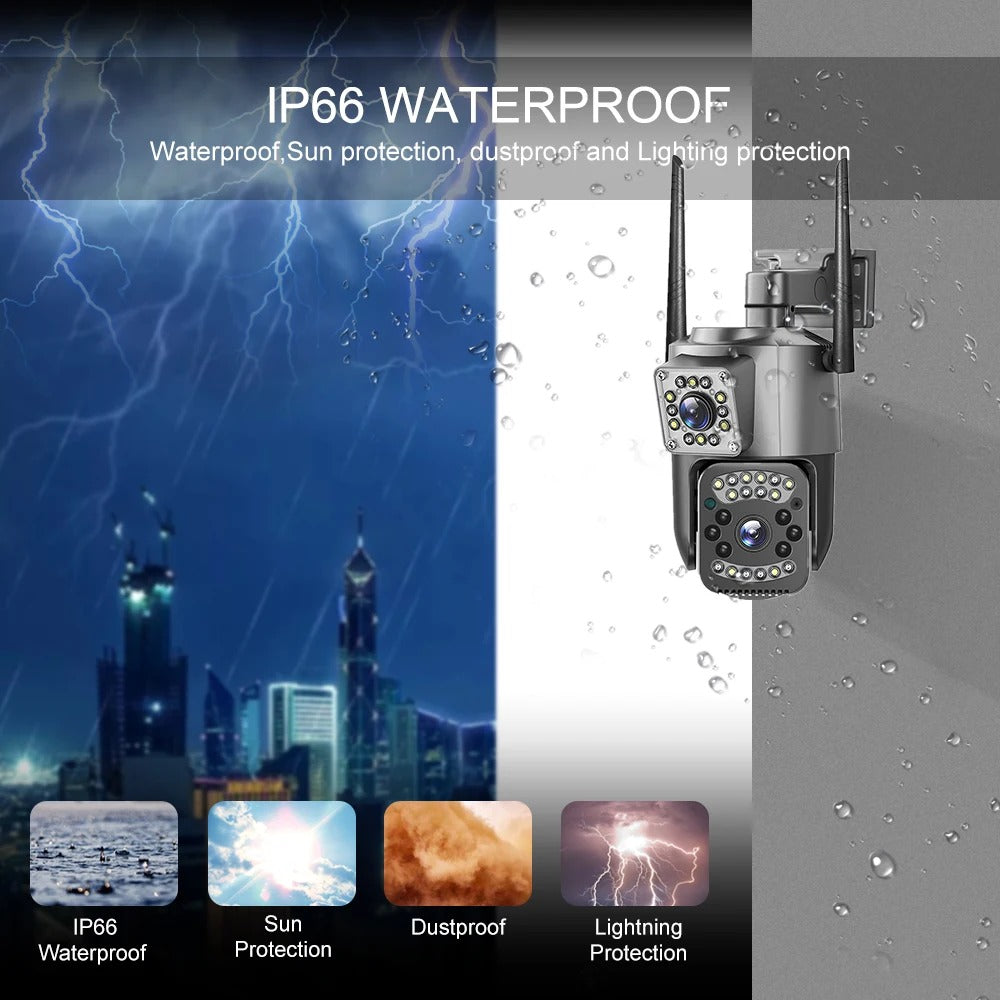 Set 2x Camera 4G/LAN Dual Lens, Rotire 360°, Rezolutie 8MP 1080P, Zoom 10X, Rezistenta IP66, Detectie Miscare, Viziune Nocturna