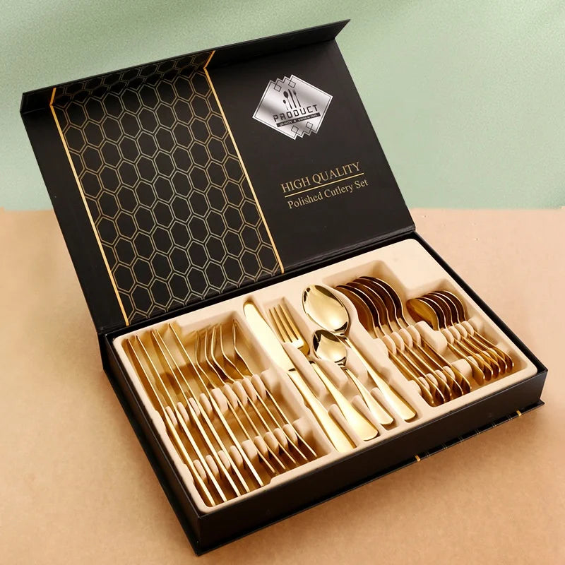 Set Tacamuri Otel Inoxidabil Gold 24 Piese Design Modern Premium