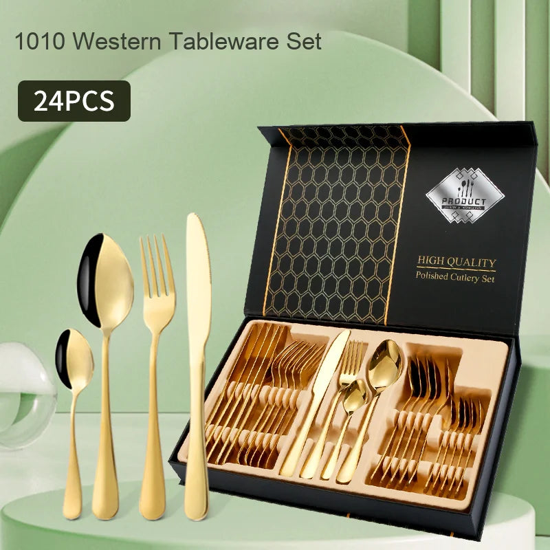 Set Tacamuri Otel Inoxidabil Gold 24 Piese Design Modern Premium