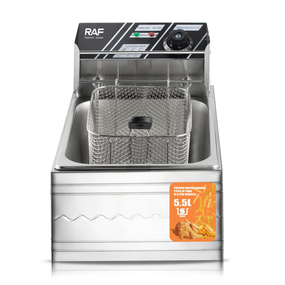 Friteuza Electrica Profesionala RAF R5220 5.5L, Otel Inoxidabil, 2500W, Termostat Reglabil, Cos Detasabil