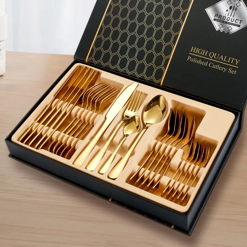 Set Tacamuri Otel Inoxidabil Gold 24 Piese Design Modern Premium