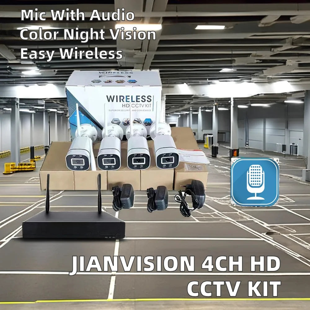Sistem de Securitate Wireless CCTV - 4 Camere HD 720P, Inregistrare, Interior/Exterior