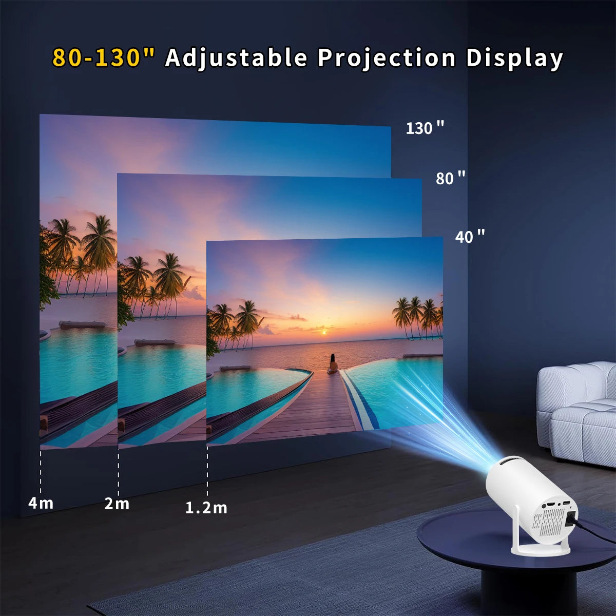 Proiector Smart HY300 Pro 4K Ultra HD, Bluetooth, HDMI, USB