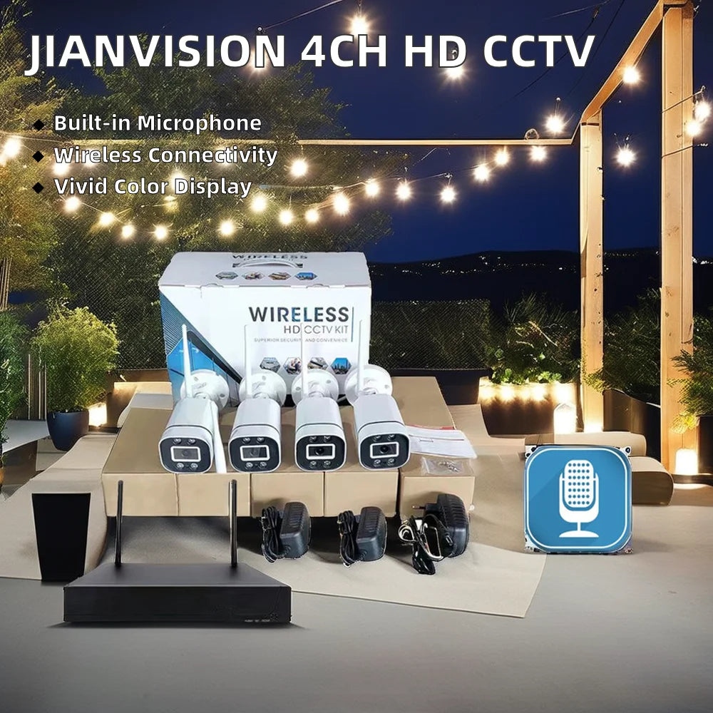 Sistem de Securitate Wireless CCTV - 4 Camere HD 720P, Inregistrare, Interior/Exterior