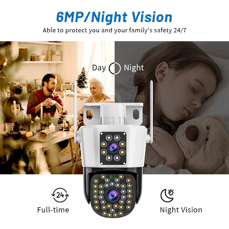Set 2x Camera Duala WiFi Jortan 8293 - 6MP, Full HD 4K, LAN/WiFi, Viziune Nocturna, Detectare Umana + 2x Card Memorie 32GB