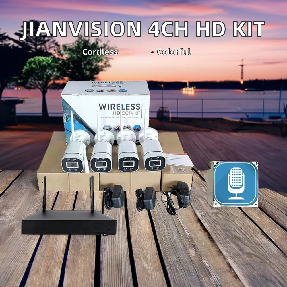Sistem de Securitate Wireless CCTV - 4 Camere HD 720P, Inregistrare, Interior/Exterior