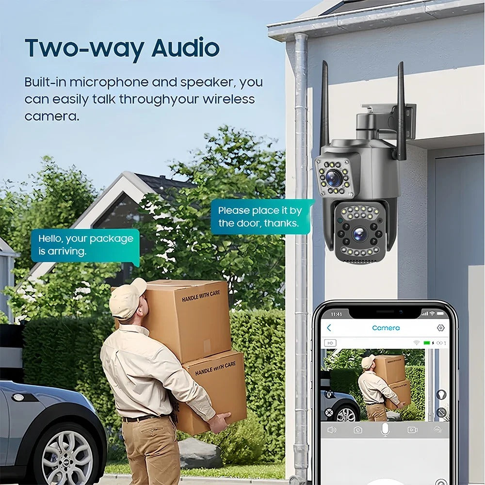 Set 2x Camera 4G/LAN Dual Lens, Rotire 360°, Rezolutie 8MP 1080P, Zoom 10X, Rezistenta IP66, Detectie Miscare, Viziune Nocturna Plus 2x Card Memorie 64GB