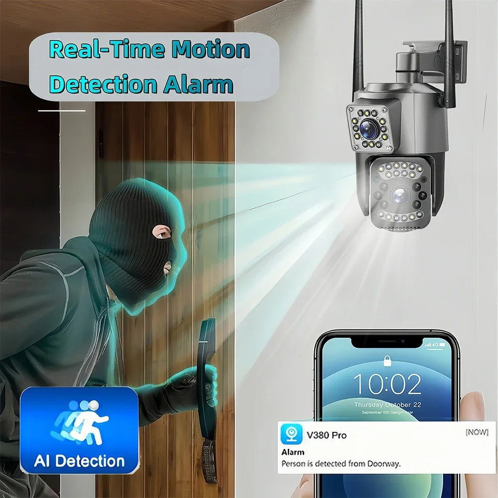 Set 3x Camera 4G/LAN Dual Lens, Rotire 360°, Rezolutie 8MP 1080P, Zoom 10X, Rezistenta IP66, Detectie Miscare, Viziune Nocturna Plus 3x Card Memorie 32GB